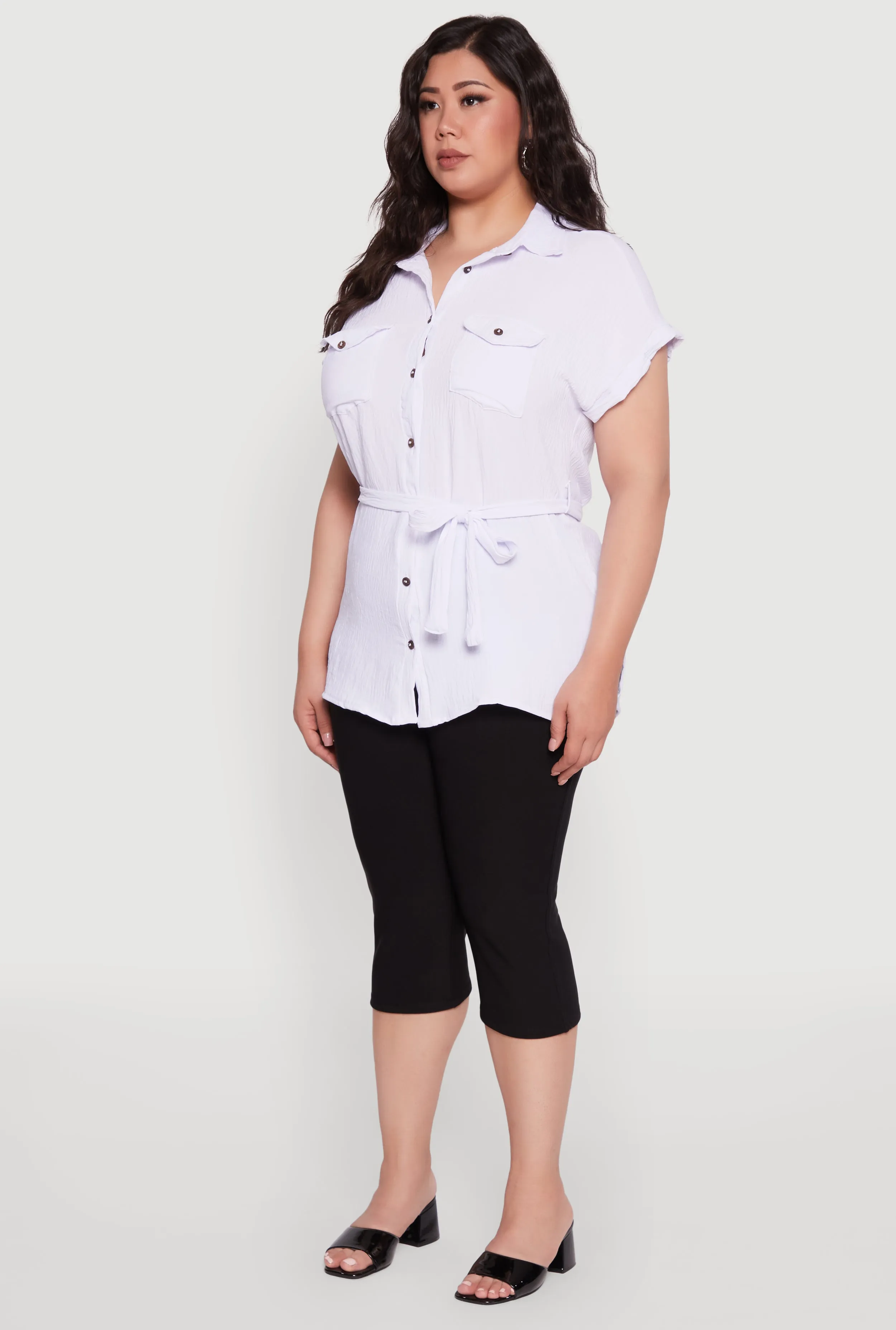 Plus Size Classic Fit Crepe Knit Tie Waist Tunic Shirt sold by Rainbow product image thumbnail 5