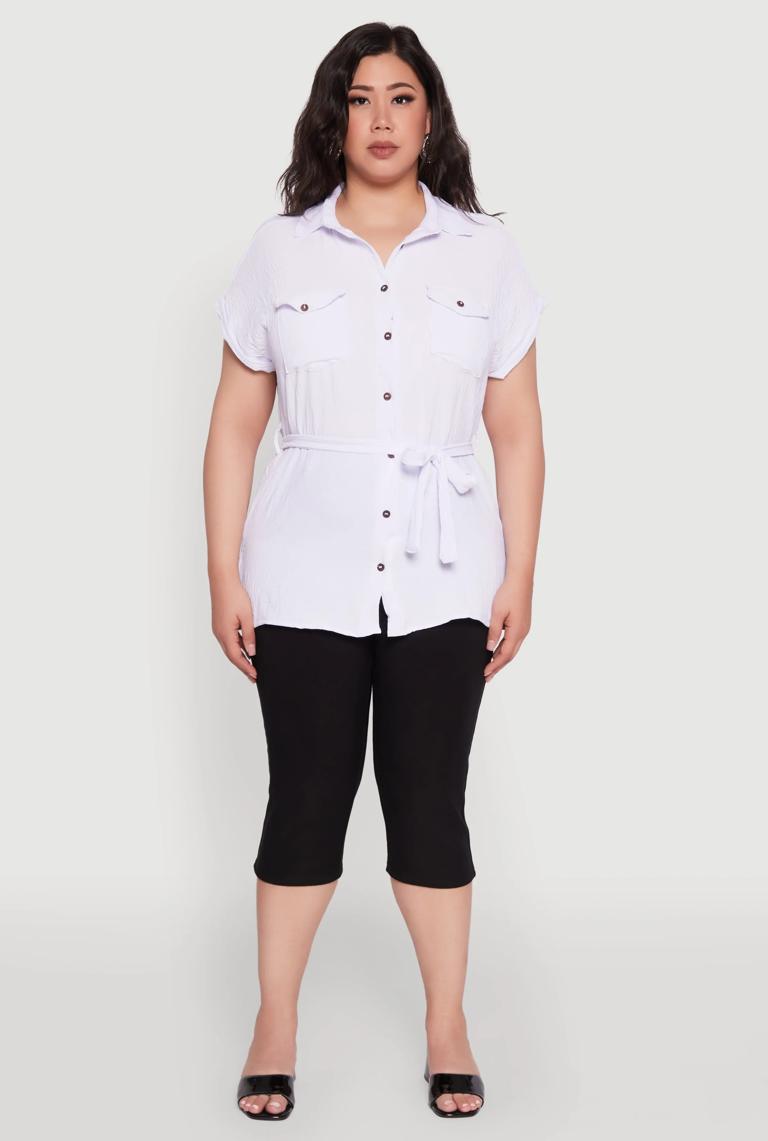 Plus Size Classic Fit Crepe Knit Tie Waist Tunic Shirt sold by Rainbow product image thumbnail 3