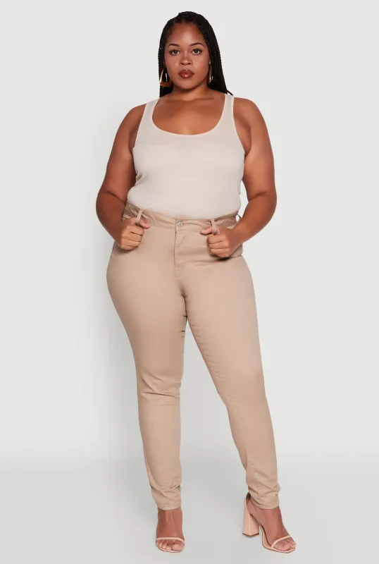 Plus Size WAX Twill High Waisted Skinny Leg Pants sold by Rainbow
