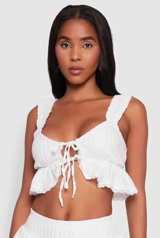 Haute Monde Lace Detail Crop Top with Tie Front sold by Rainbow