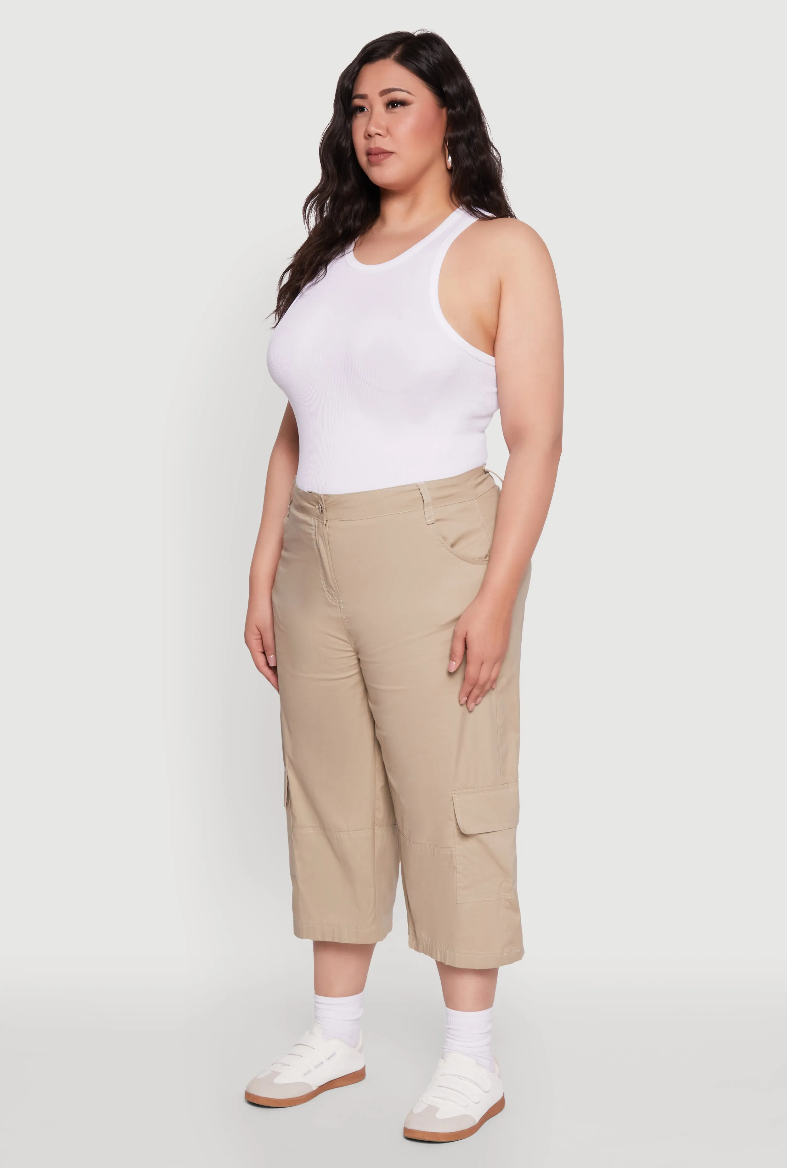 Plus Size Poplin High Waisted Cargo Capris sold by Rainbow product image thumbnail 3