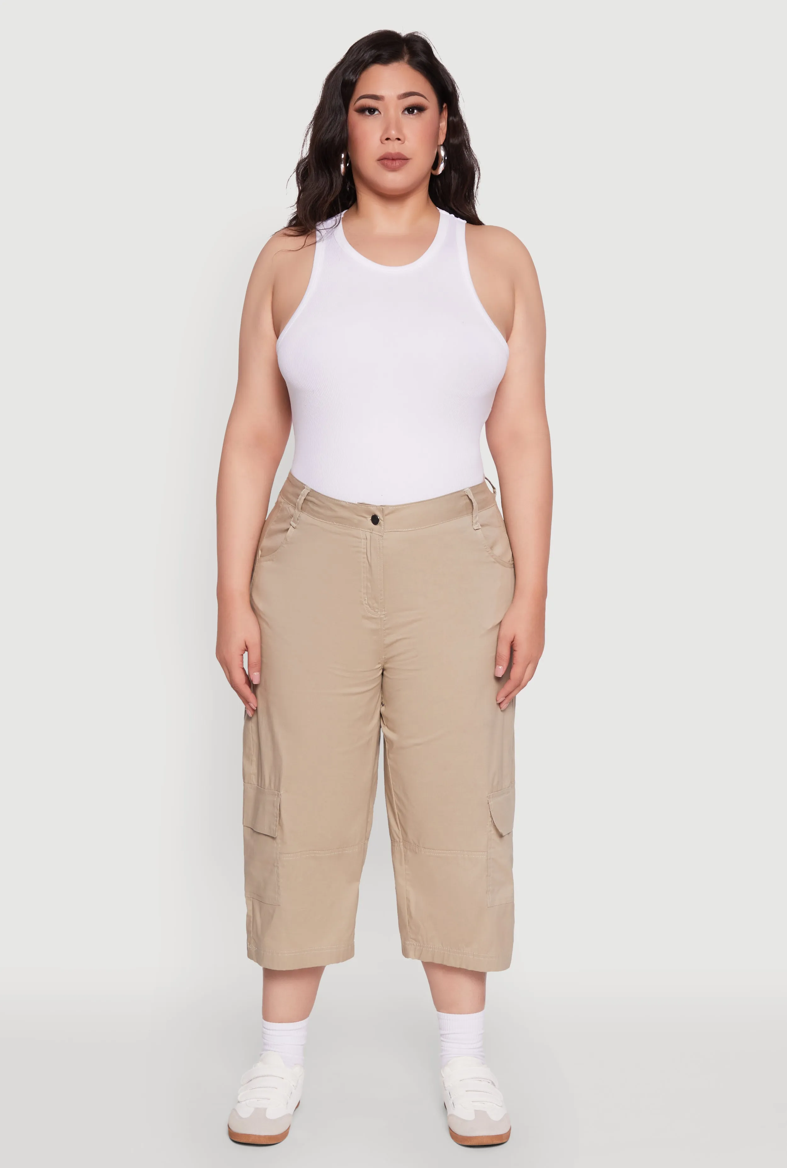 Plus Size Poplin High Waisted Cargo Capris sold by Rainbow product image thumbnail 2
