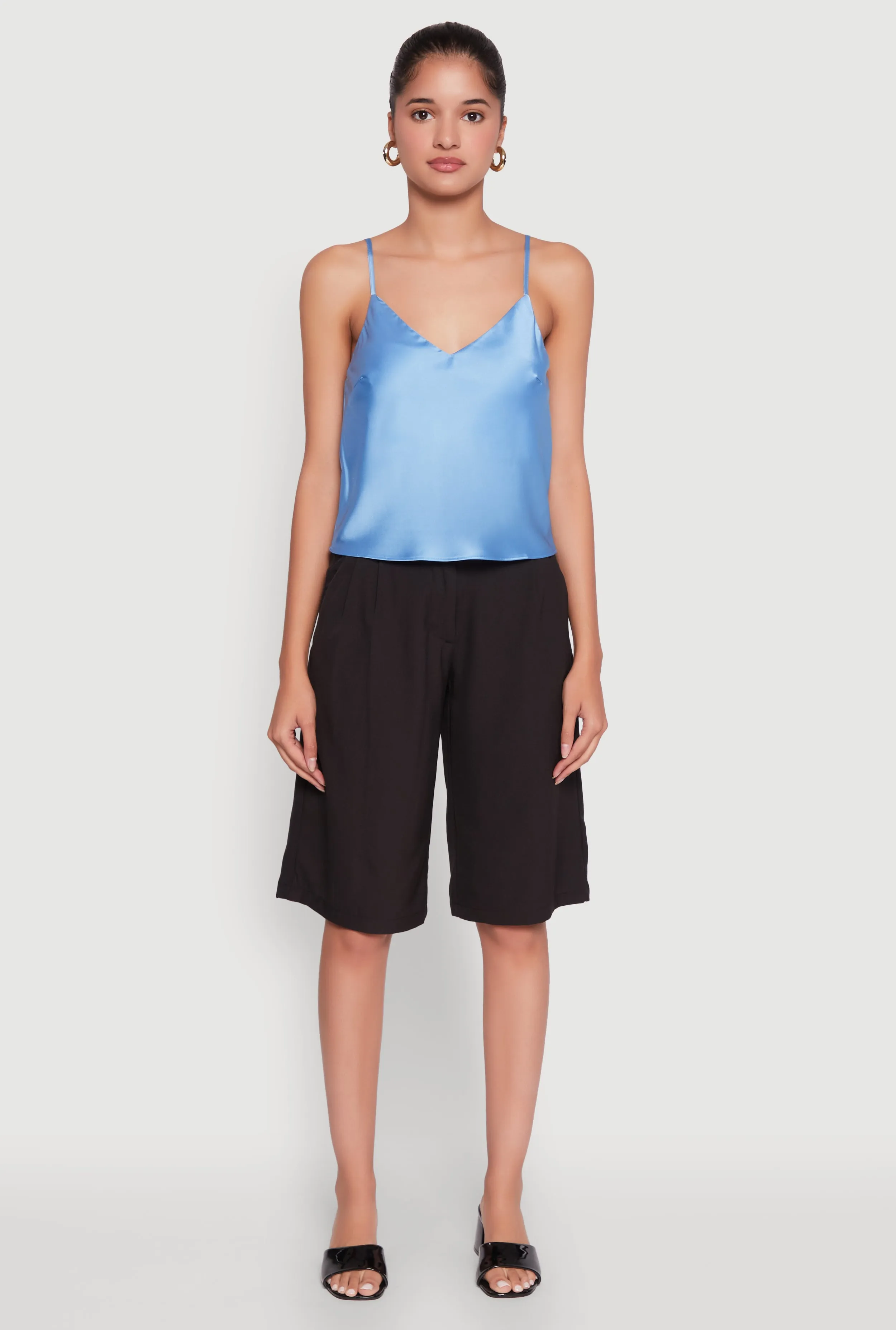 Satin V-Neck Cropped Cami with Adjustable Straps sold by Rainbow product image thumbnail 3