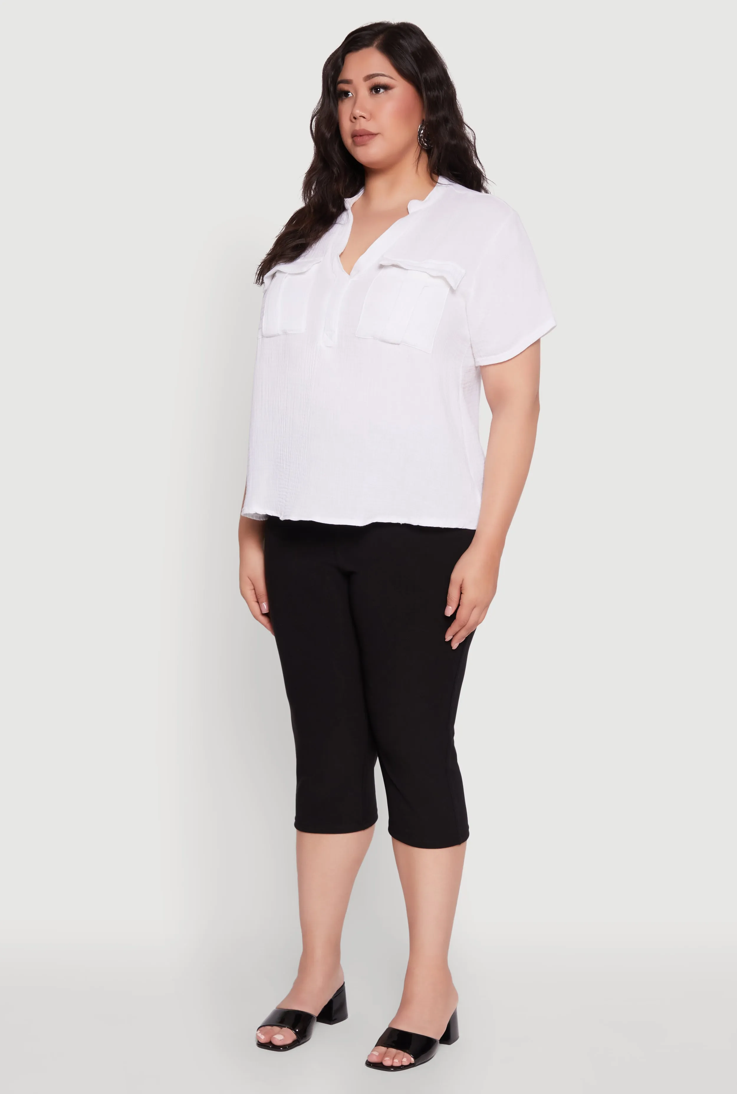 Plus Size Gauze Knit Cargo Pocket Blouse sold by Rainbow product image thumbnail 5