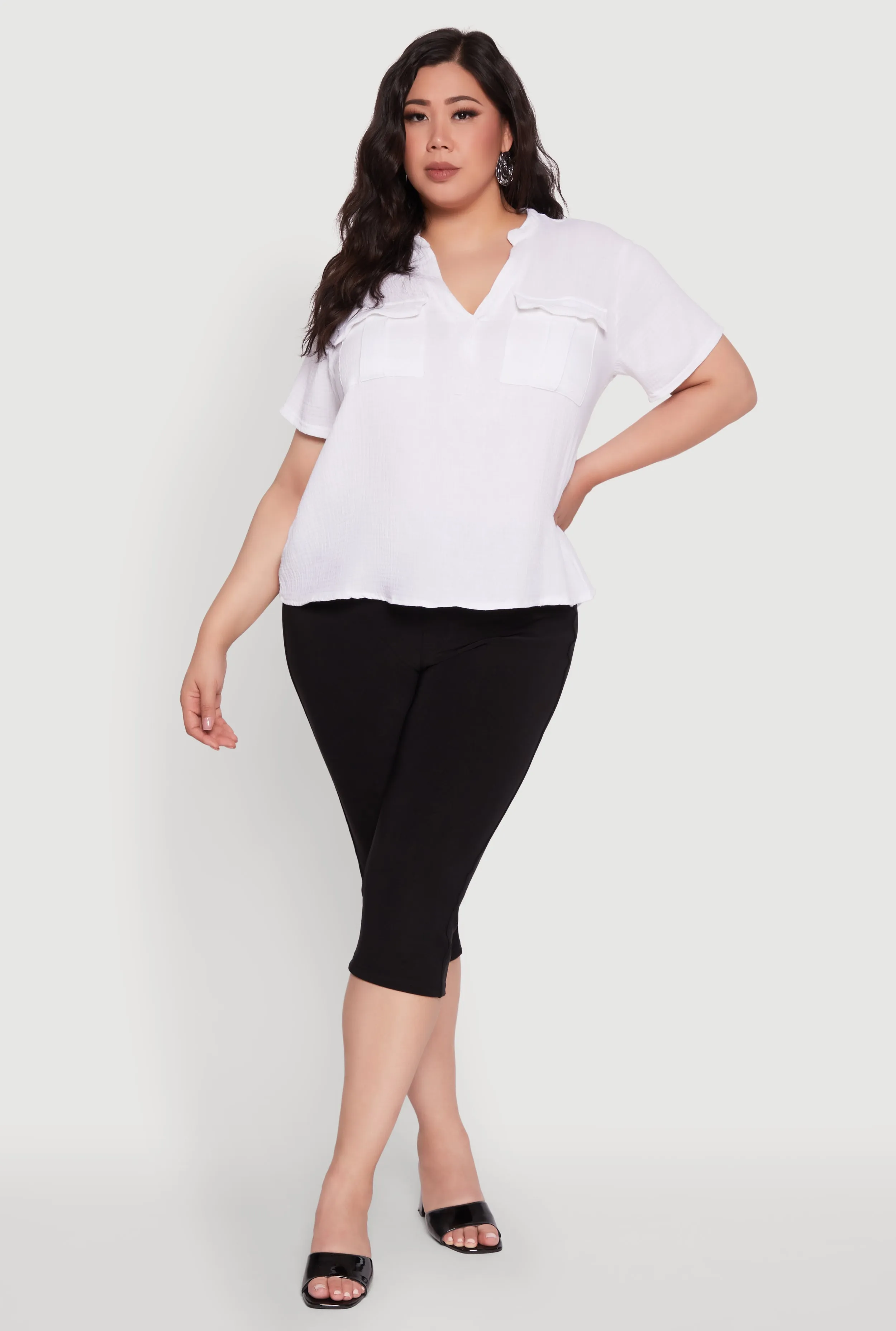 Plus Size Gauze Knit Cargo Pocket Blouse sold by Rainbow