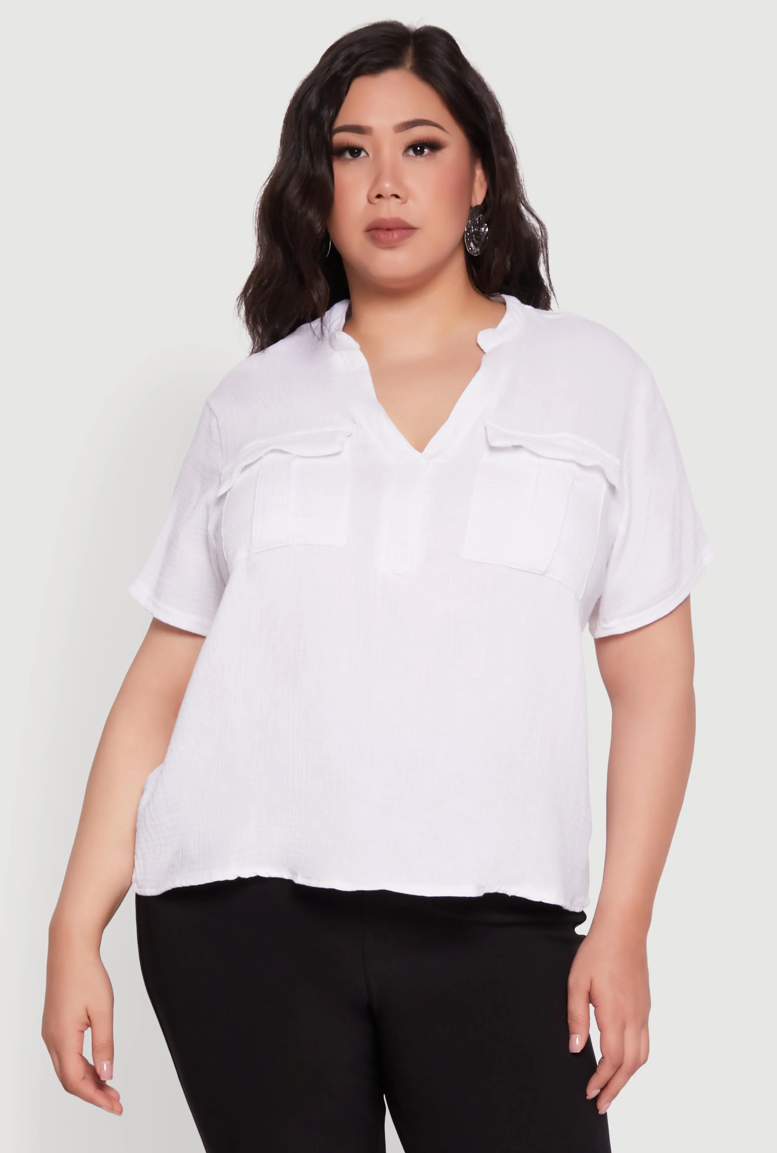 Plus Size Gauze Knit Cargo Pocket Blouse sold by Rainbow product image thumbnail 2