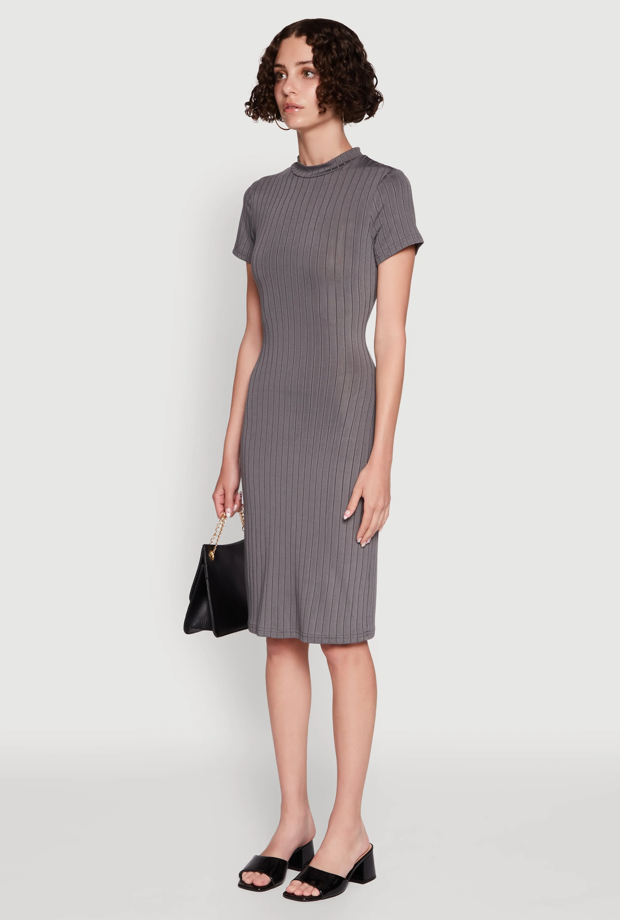 Daisy Rib Knit Mock Neck T Shirt Dress sold by Rainbow product image thumbnail 3