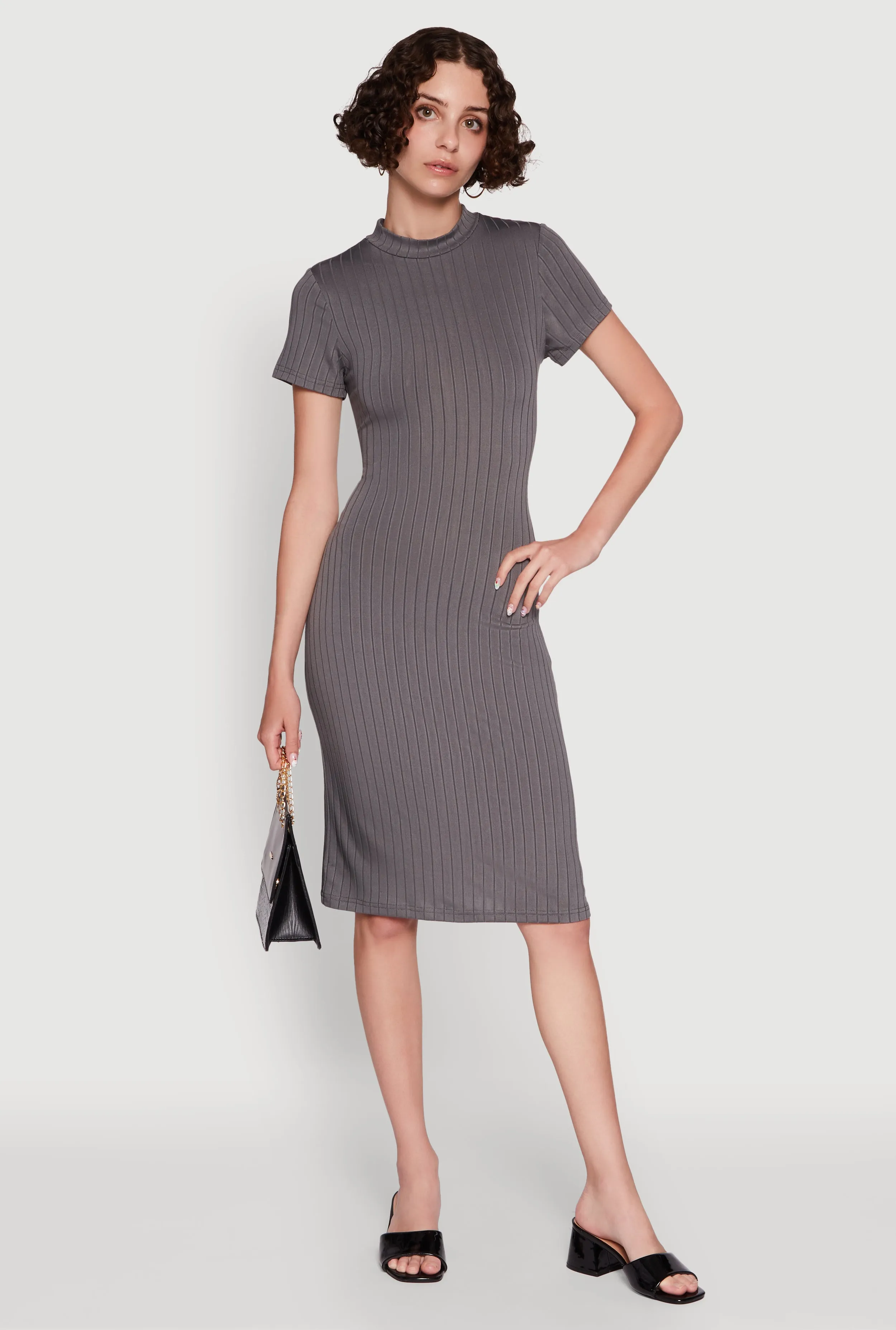 Daisy Rib Knit Mock Neck T Shirt Dress sold by Rainbow