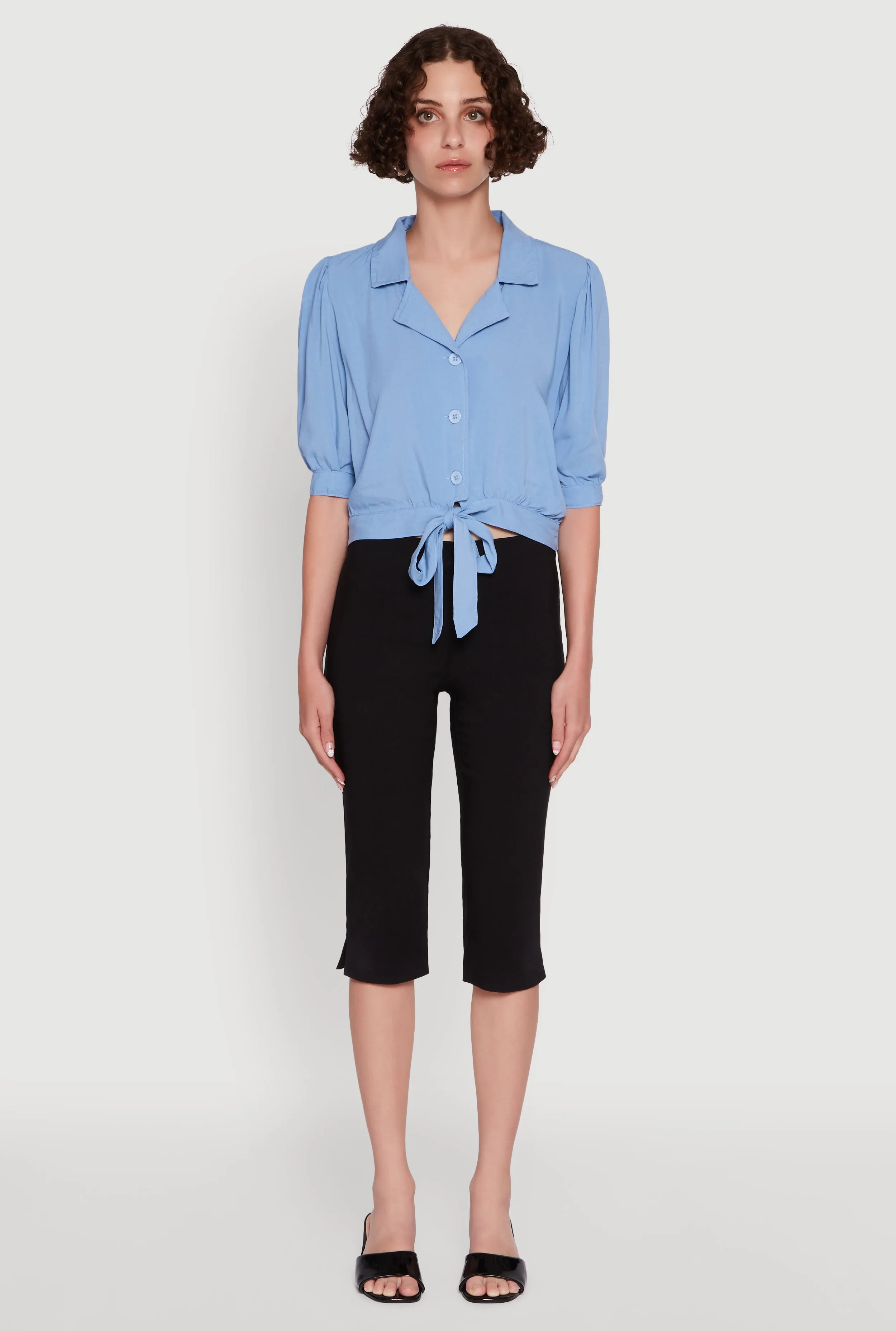 Tie Front Bubble Sleeve Cropped Blouse sold by Rainbow product image thumbnail 3