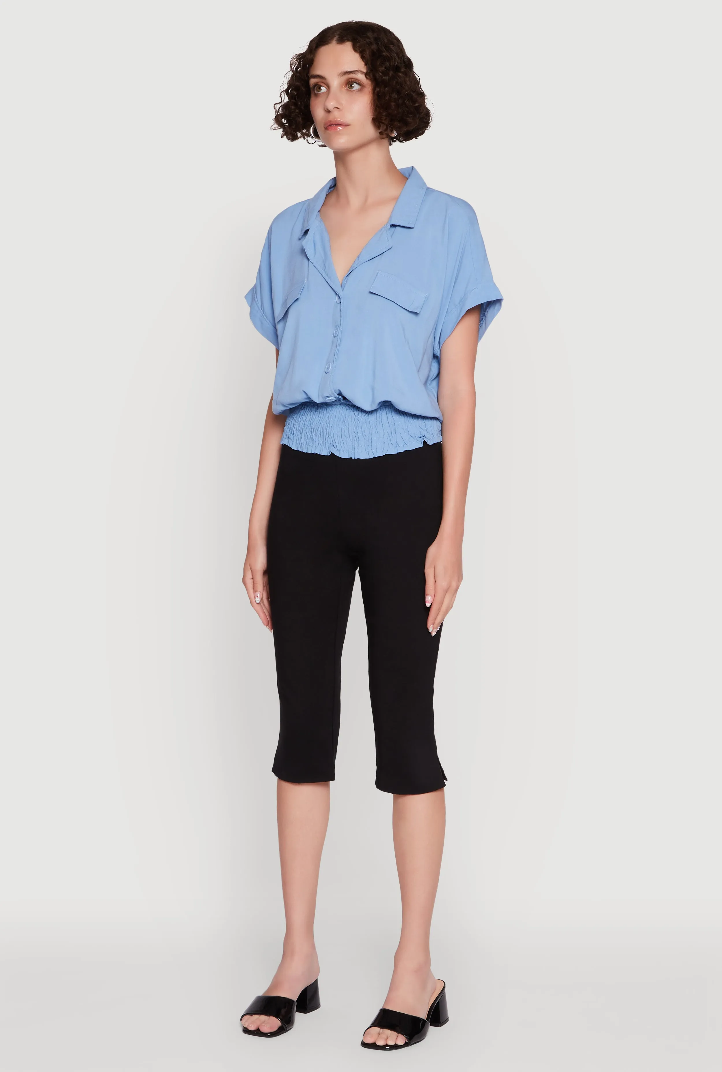 Trendy Button Front Smocked Waist Blouse sold by Rainbow product image thumbnail 5