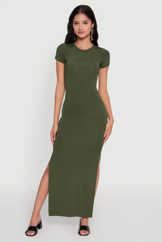 Daisy Crew Neck Side Slit T Shirt Dress sold by Rainbow