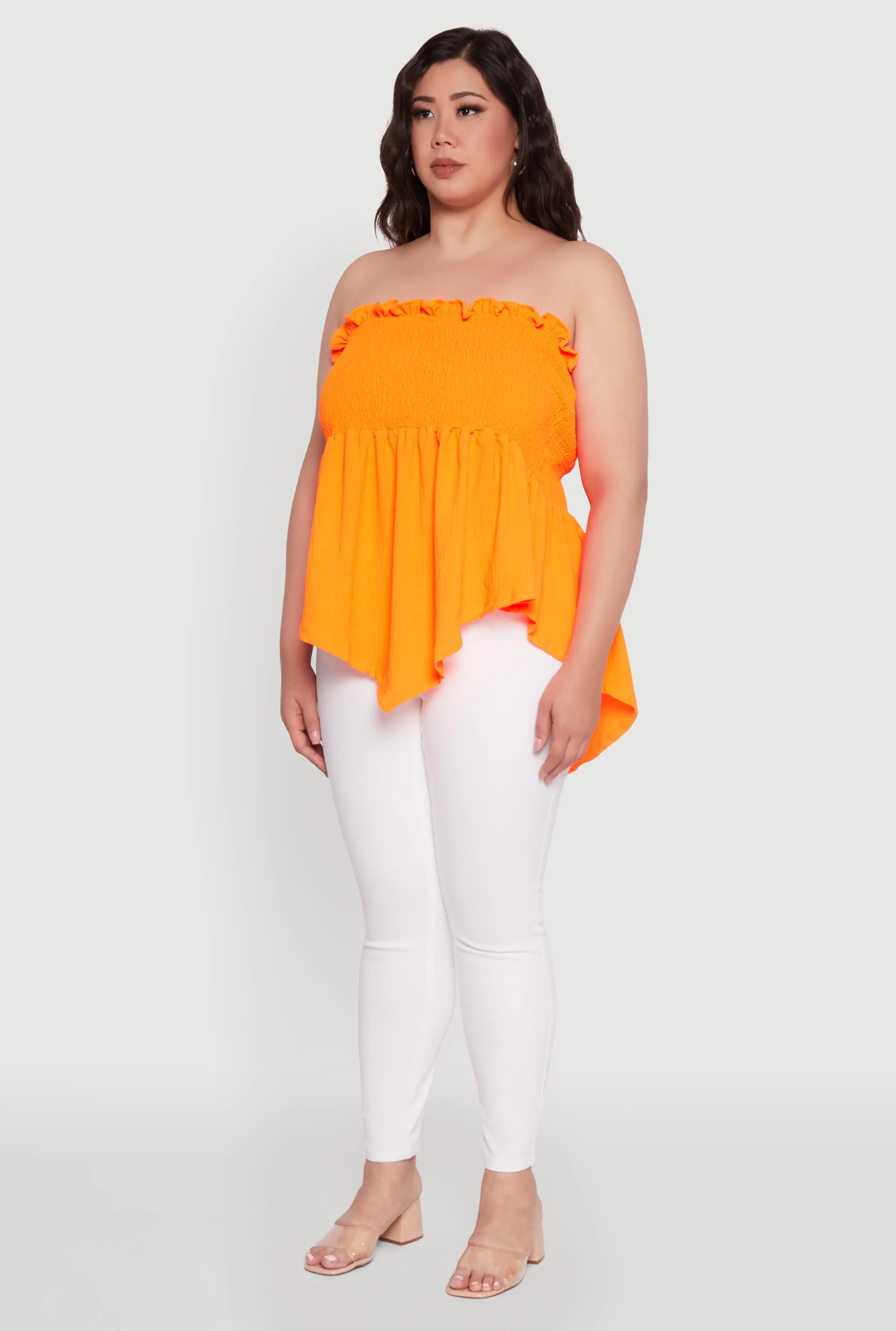 Plus Size Smocked Strapless Peplum Tube Top in Solid Crepe Knit sold by Rainbow product image thumbnail 5