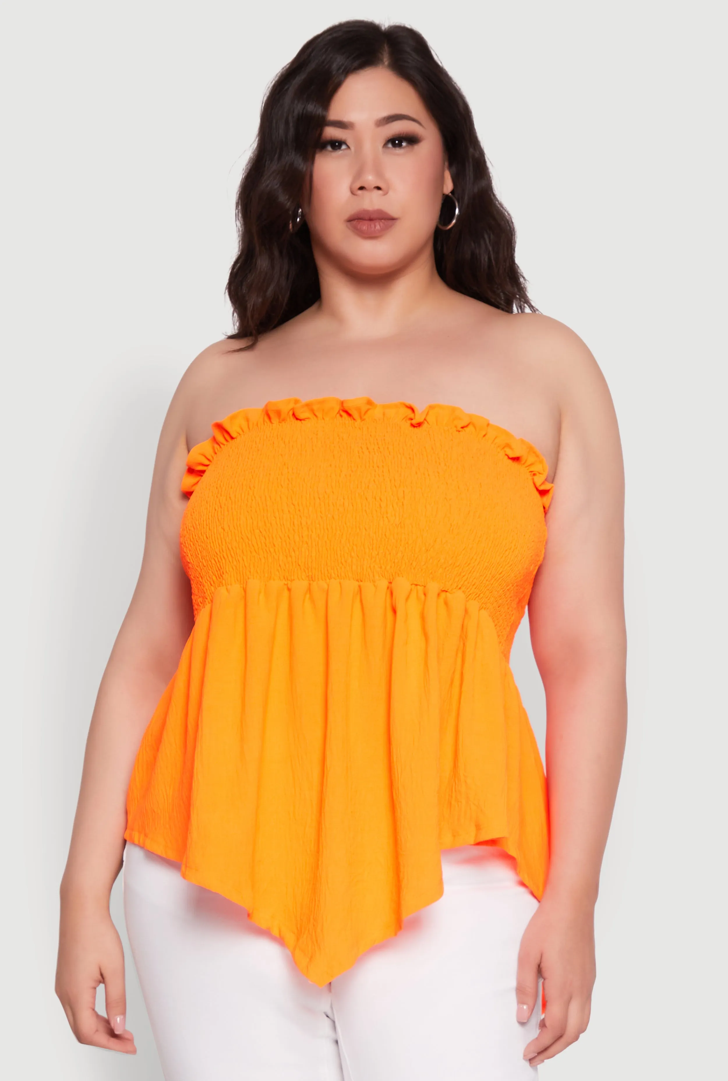 Plus Size Smocked Strapless Peplum Tube Top in Solid Crepe Knit sold by Rainbow product image thumbnail 2