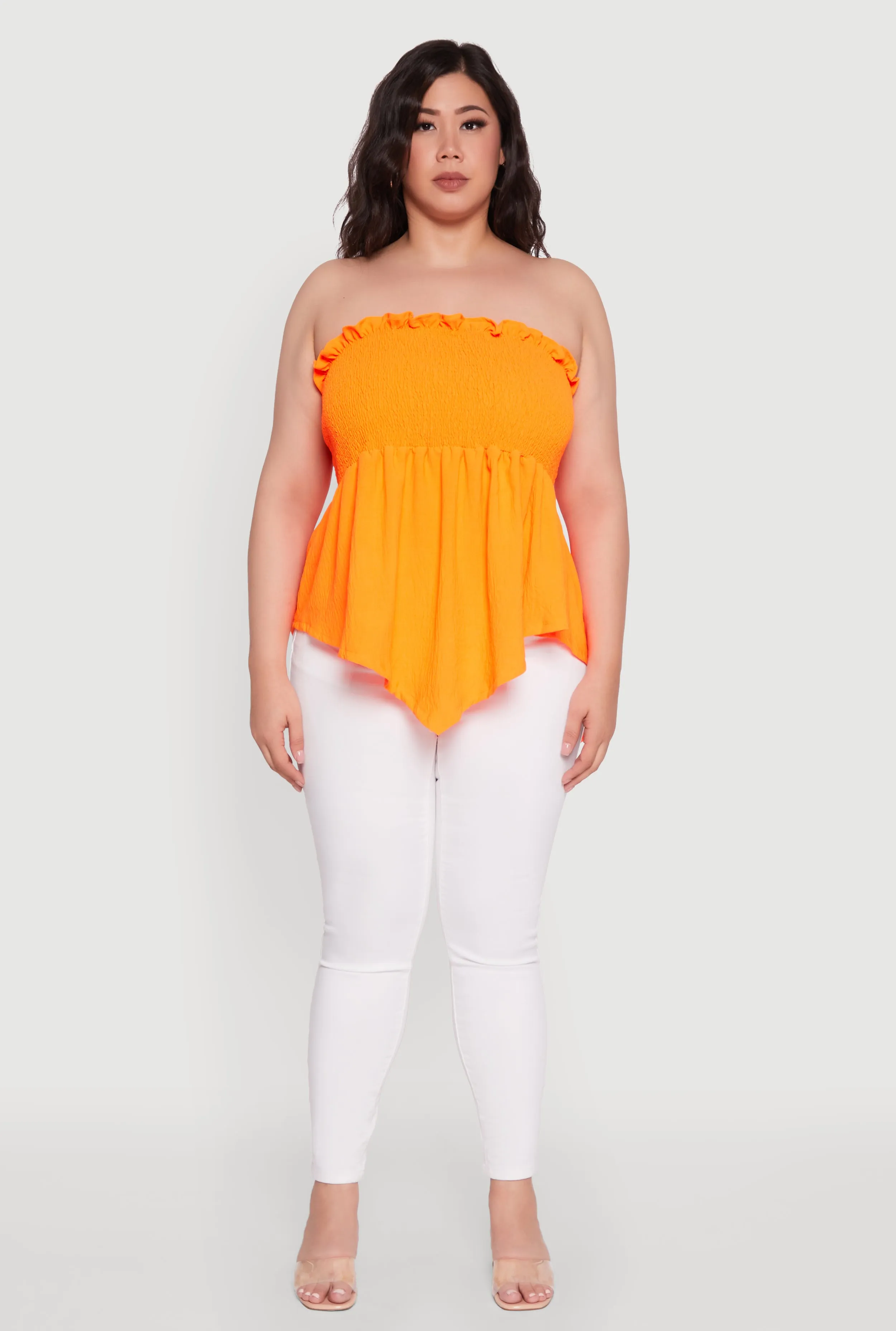 Plus Size Smocked Strapless Peplum Tube Top in Solid Crepe Knit sold by Rainbow product image thumbnail 3