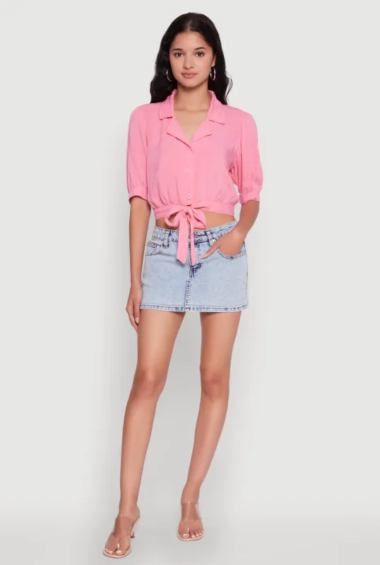 Tie Front Bubble Sleeve Cropped Blouse sold by Rainbow