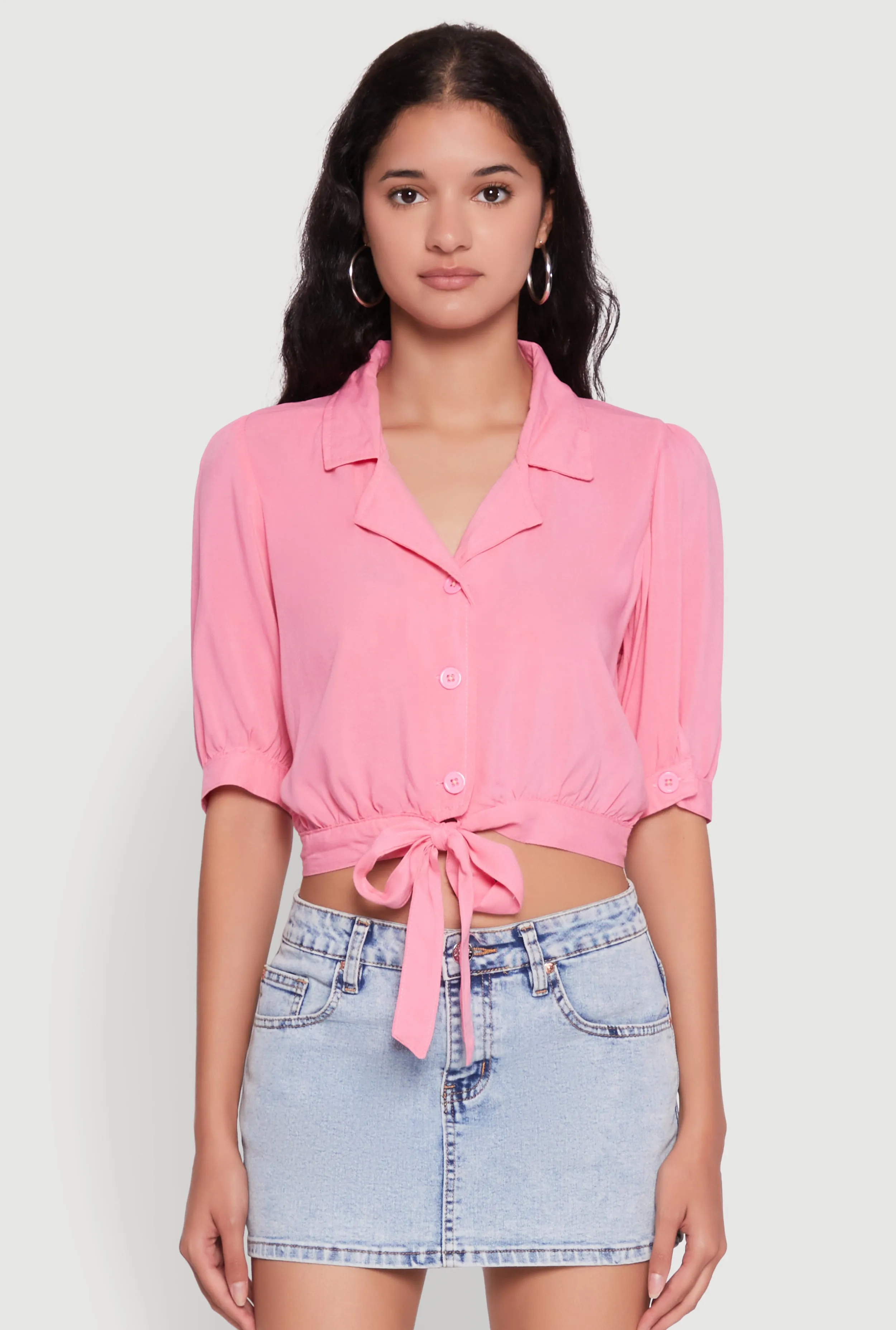 Tie Front Bubble Sleeve Cropped Blouse sold by Rainbow product image thumbnail 2