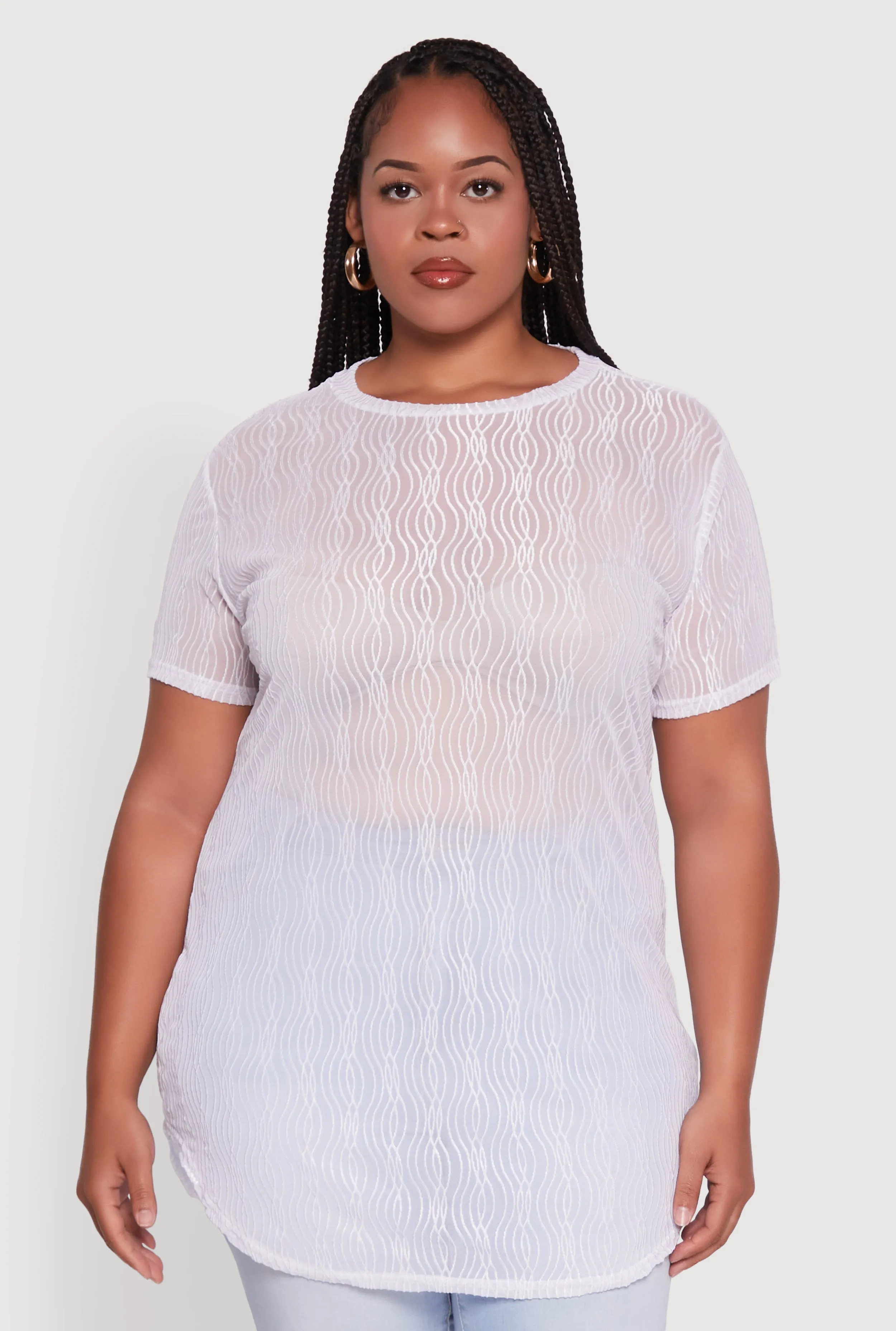 Plus Size Sheer Textured Knit Tunic Top sold by Rainbow product image thumbnail 2