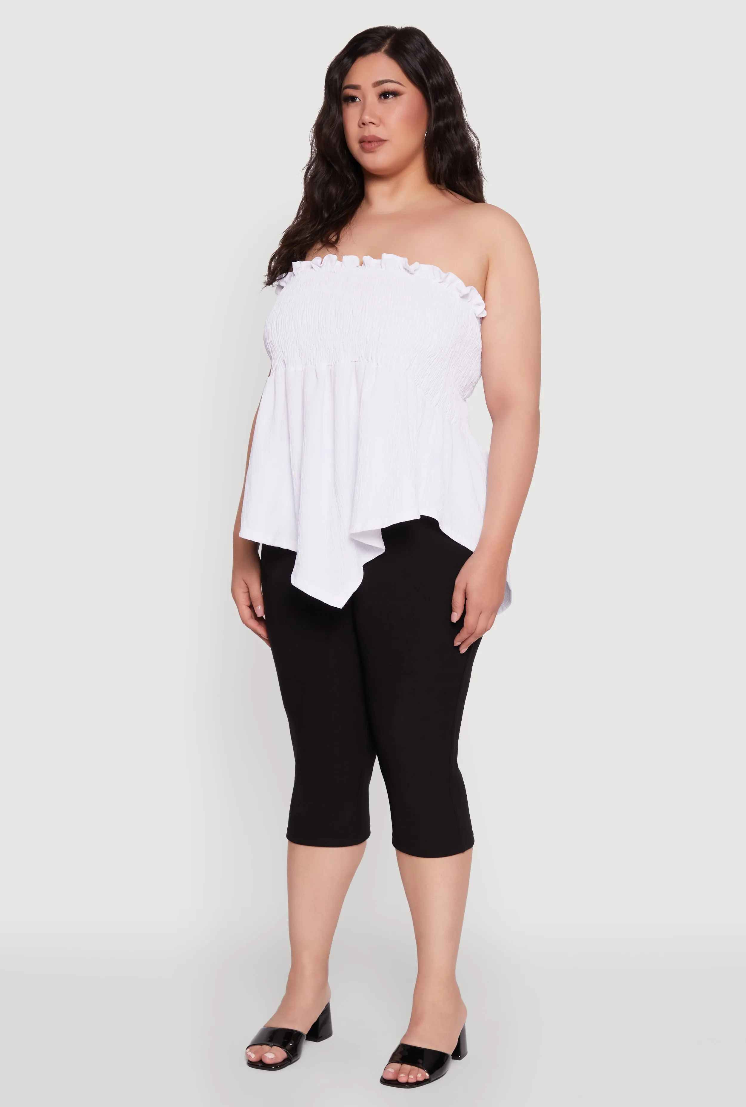 Plus Size Smocked Strapless Peplum Tube Top in Solid Crepe Knit sold by Rainbow product image thumbnail 5