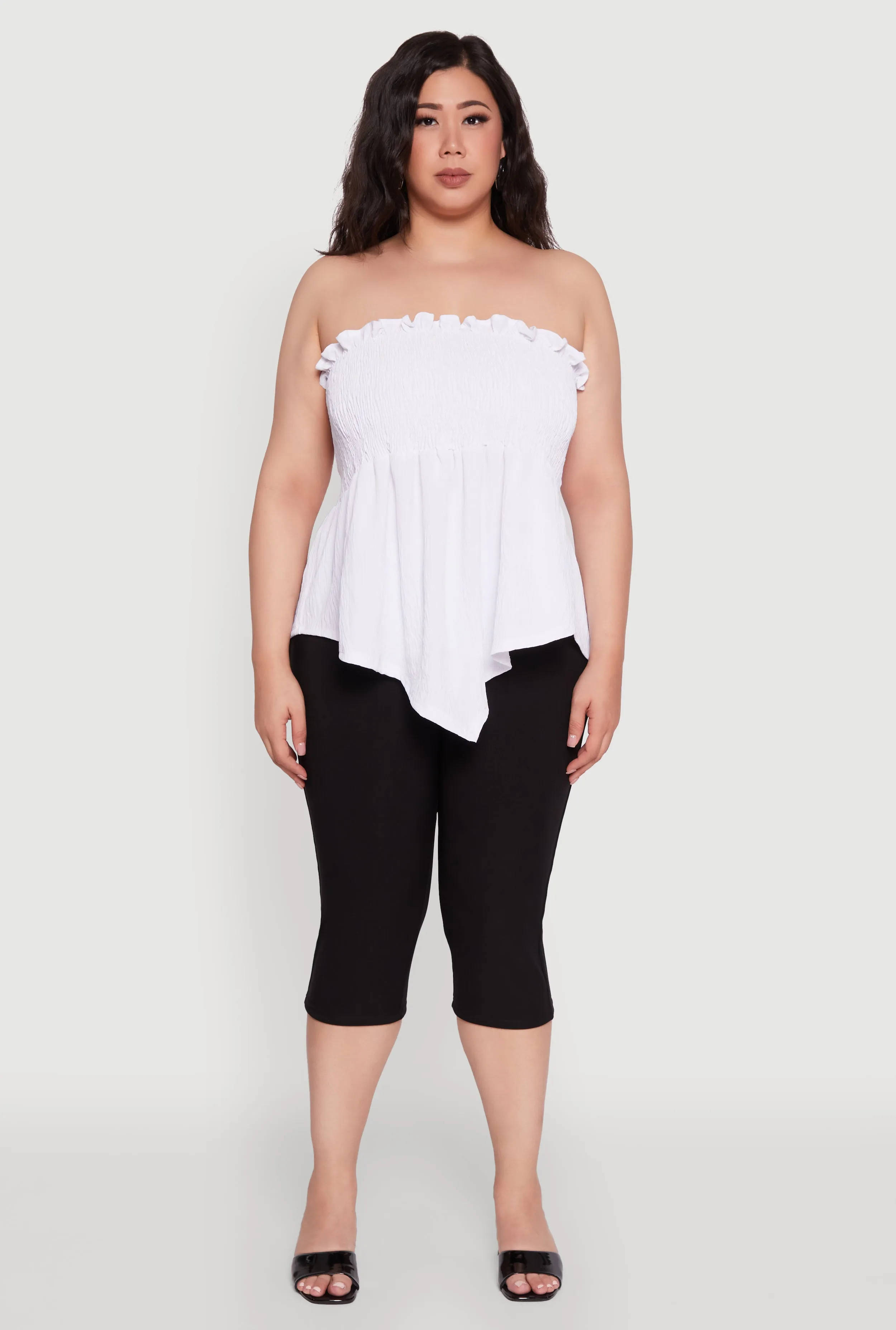 Plus Size Smocked Strapless Peplum Tube Top in Solid Crepe Knit sold by Rainbow product image thumbnail 3