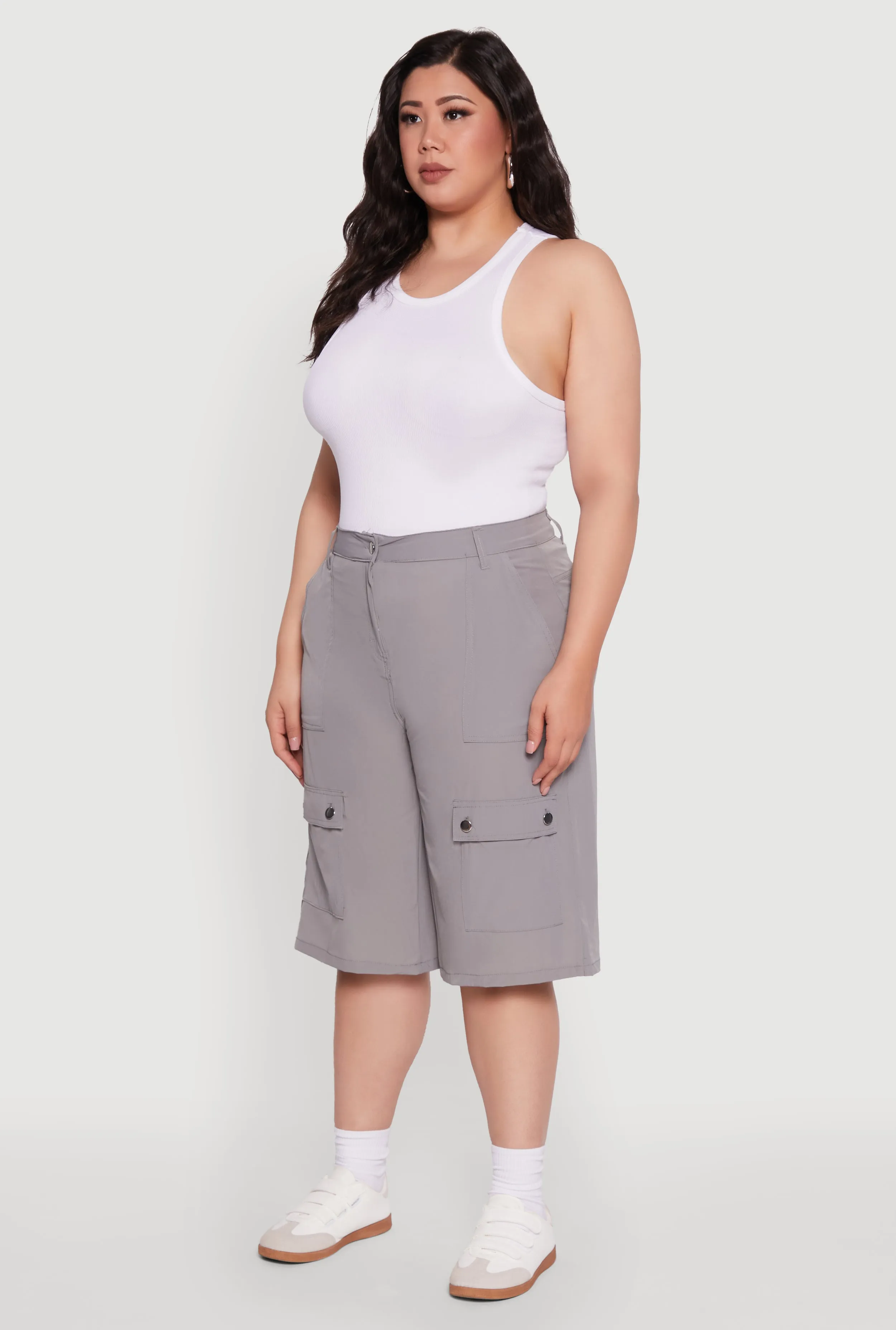 Plus Size High Waisted Solid Nylon Cargo Shorts sold by Rainbow product image thumbnail 3