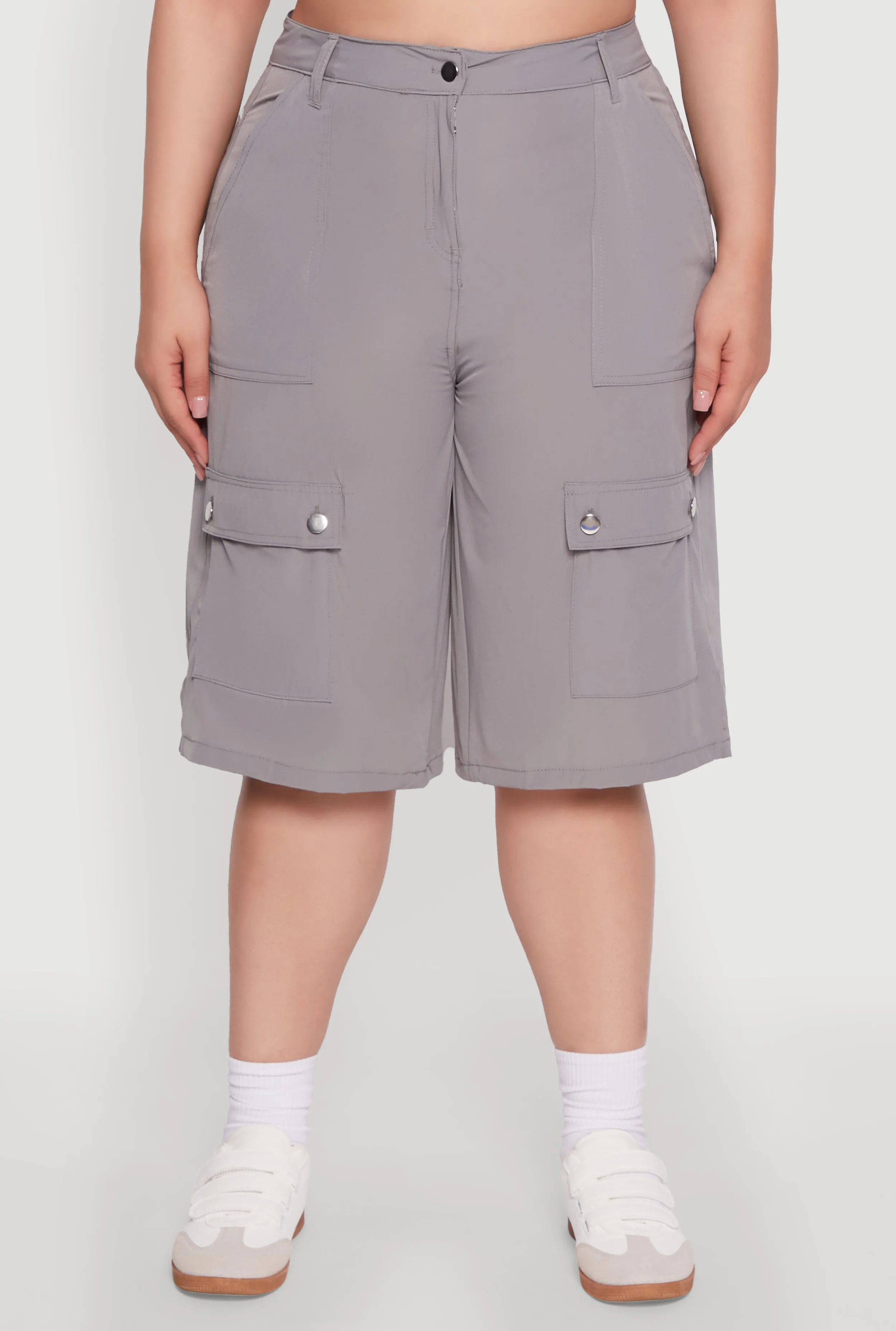 Plus Size High Waisted Solid Nylon Cargo Shorts sold by Rainbow product image thumbnail 5