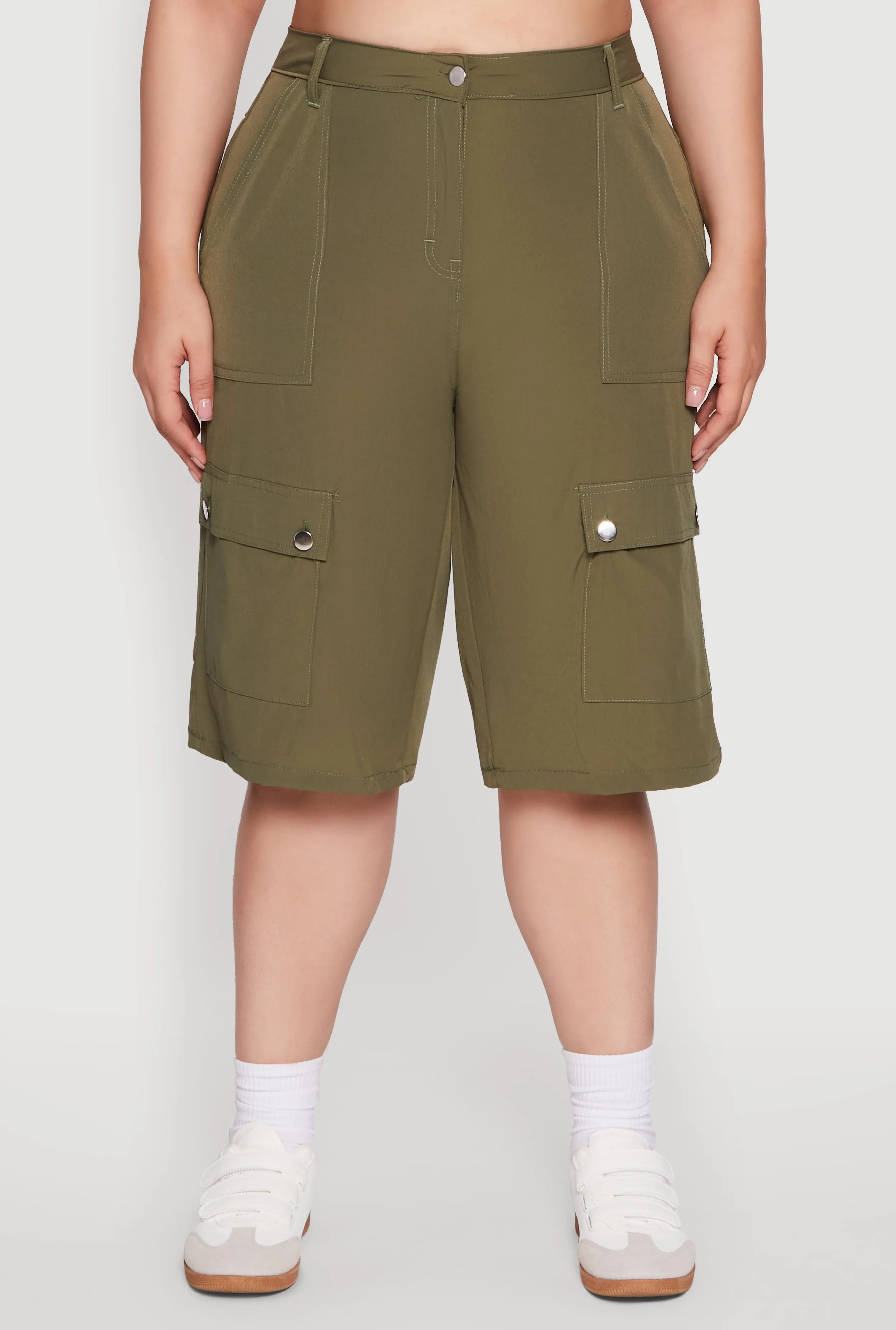 Plus Size High Waisted Solid Nylon Cargo Shorts sold by Rainbow product image thumbnail 5