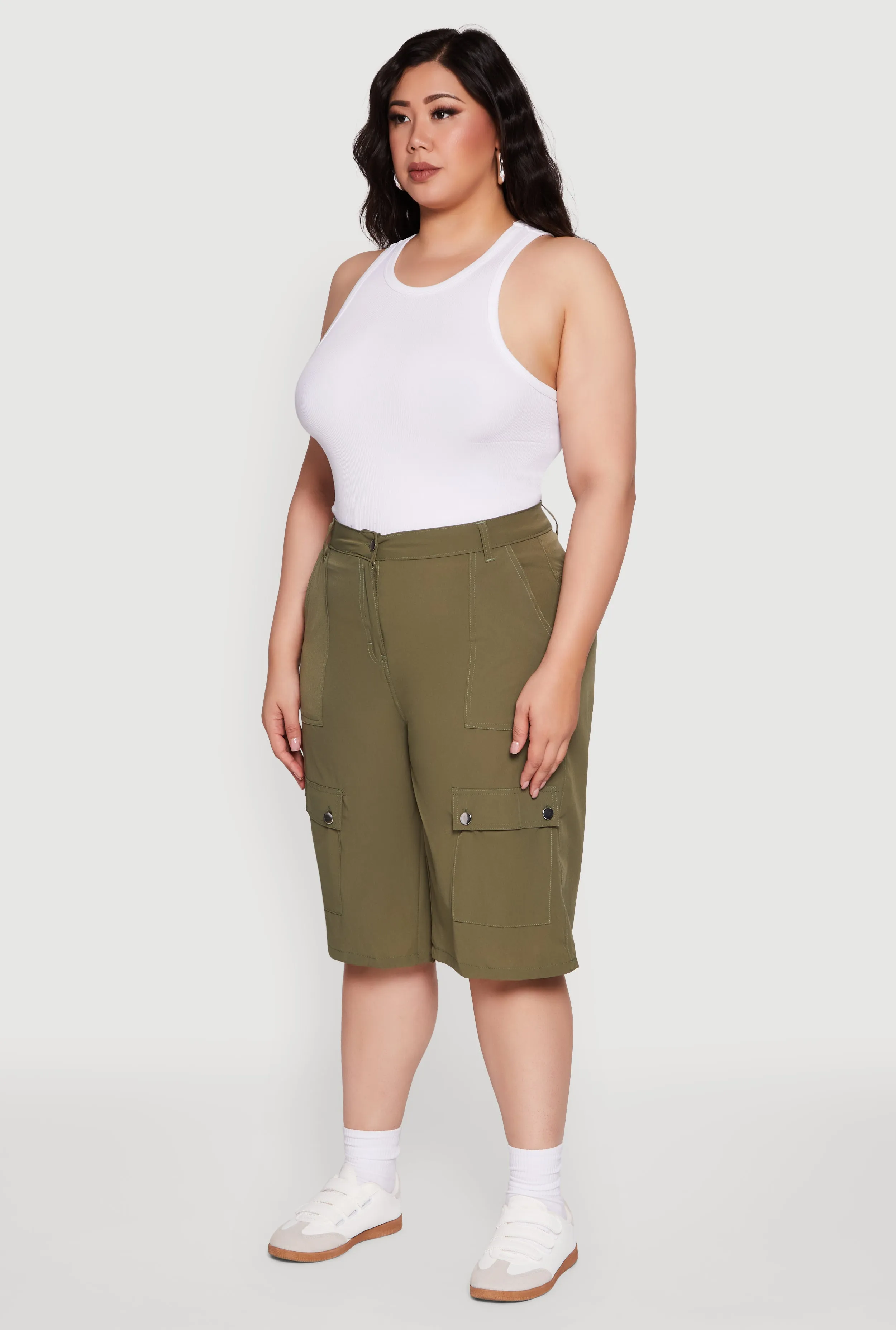 Plus Size High Waisted Solid Nylon Cargo Shorts sold by Rainbow product image thumbnail 3