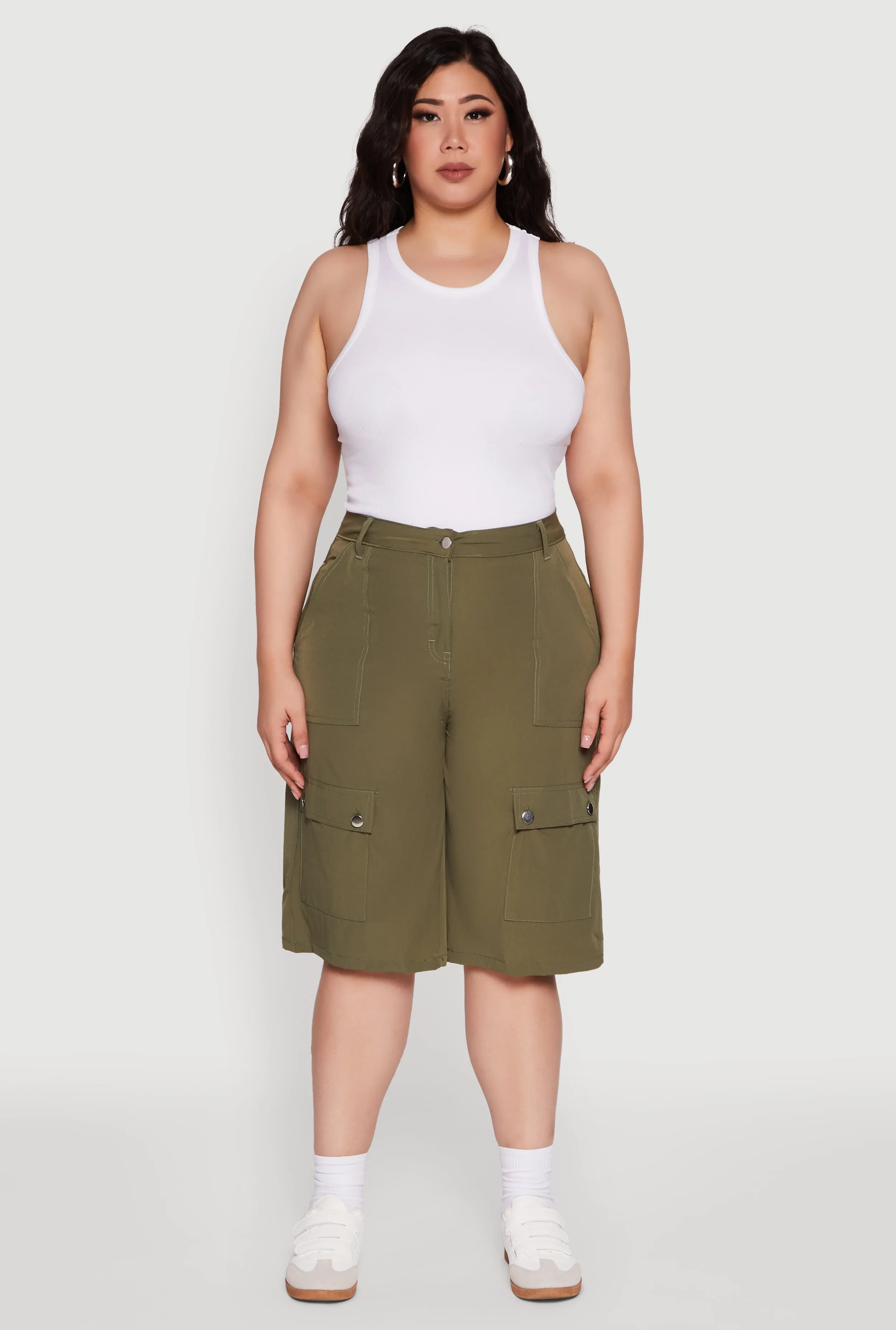 Plus Size High Waisted Solid Nylon Cargo Shorts sold by Rainbow product image thumbnail 2