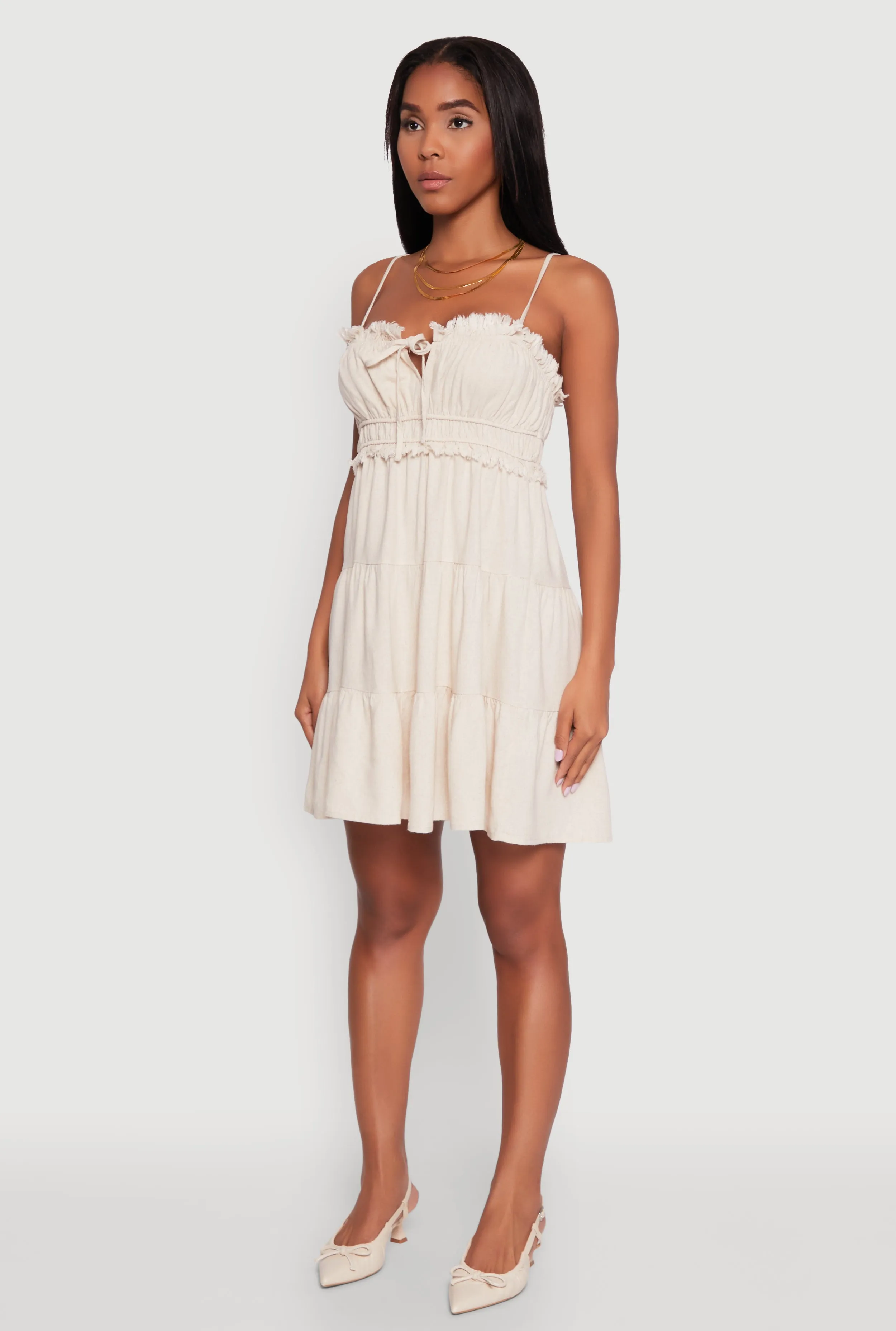 Haute Monde Linen Sleeveless Tiered Dress with Frayed Detail sold by Rainbow product image thumbnail 3
