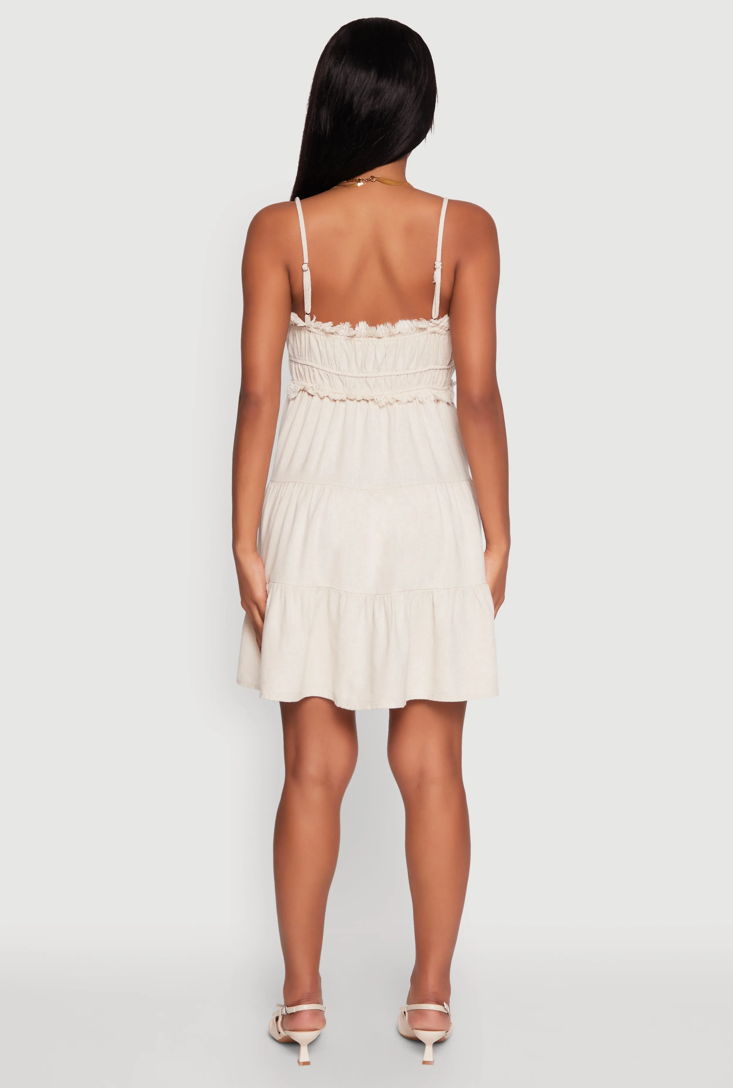 Haute Monde Linen Sleeveless Tiered Dress with Frayed Detail sold by Rainbow product image thumbnail 5