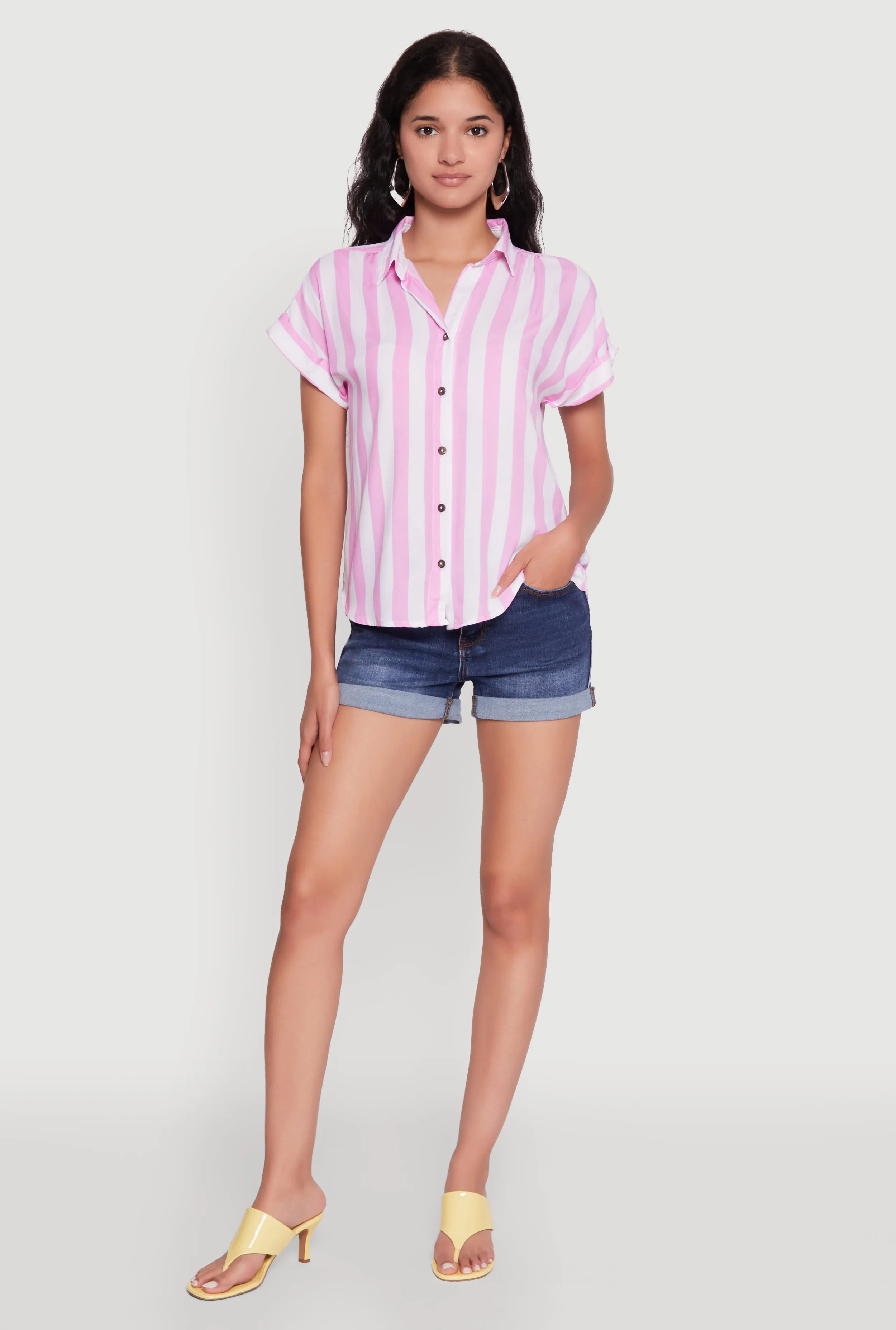 Striped Button Front Fixed Cuff Shirt sold by Rainbow