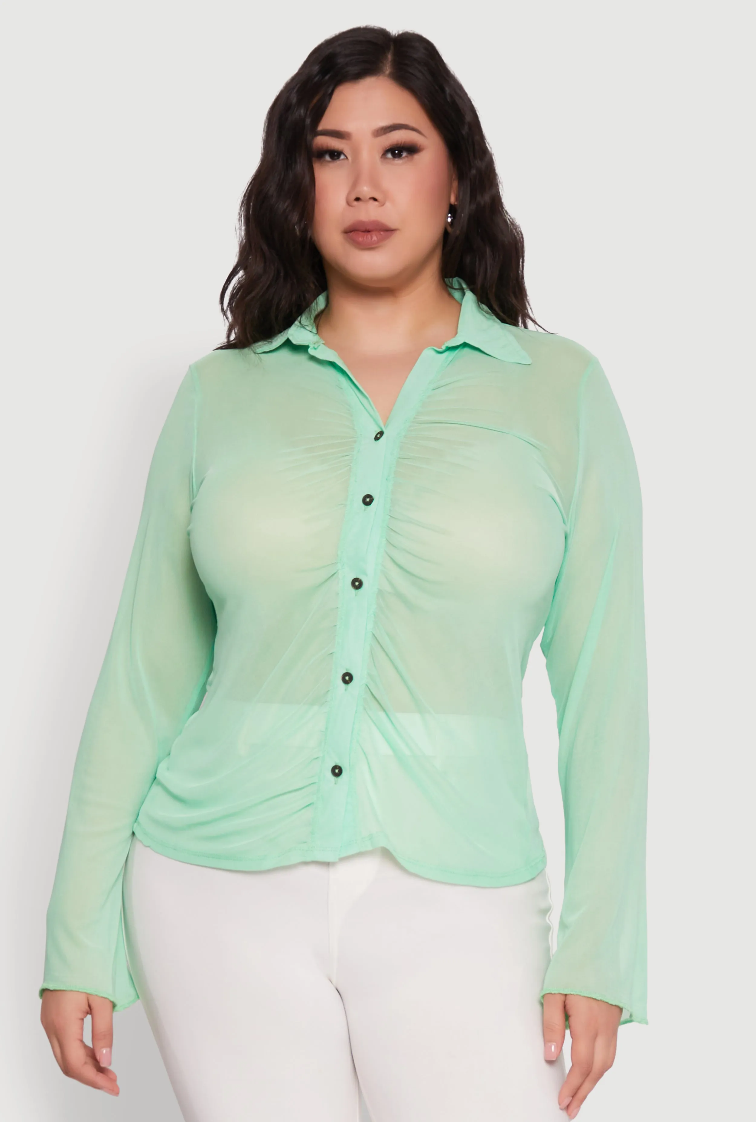 Plus Size Sheer Long Sleeve Shirt with Ruching sold by Rainbow product image thumbnail 2