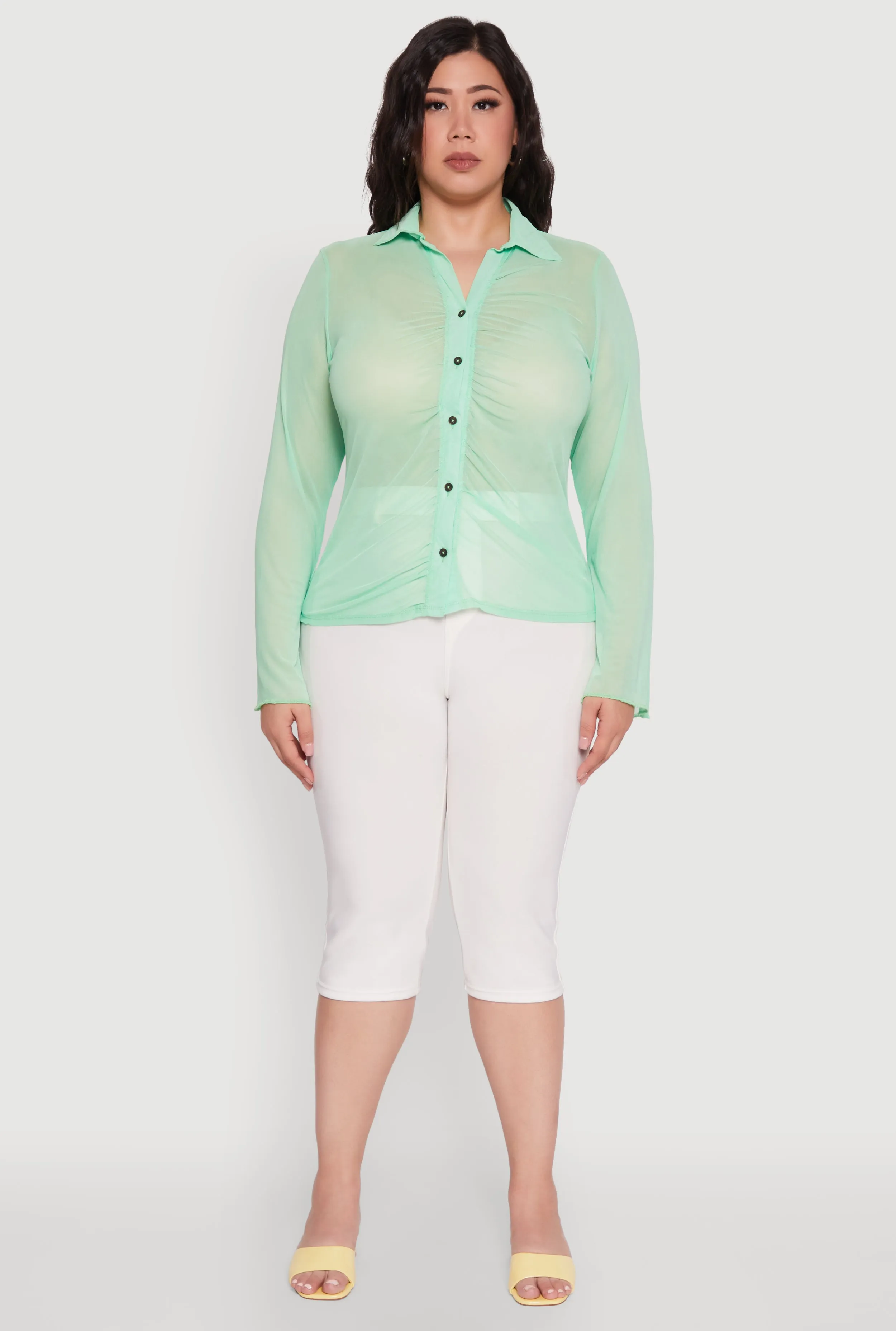 Plus Size Sheer Long Sleeve Shirt with Ruching sold by Rainbow product image thumbnail 3