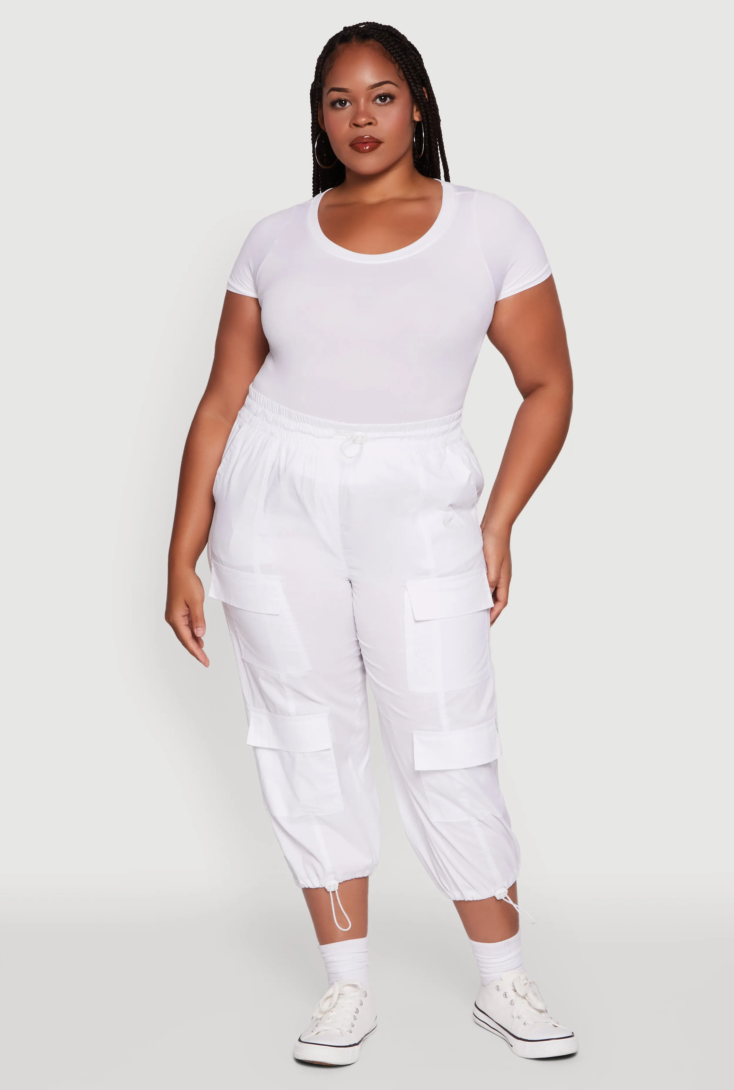 Plus Size Poplin Drawstring Hem Utility Capris sold by Rainbow