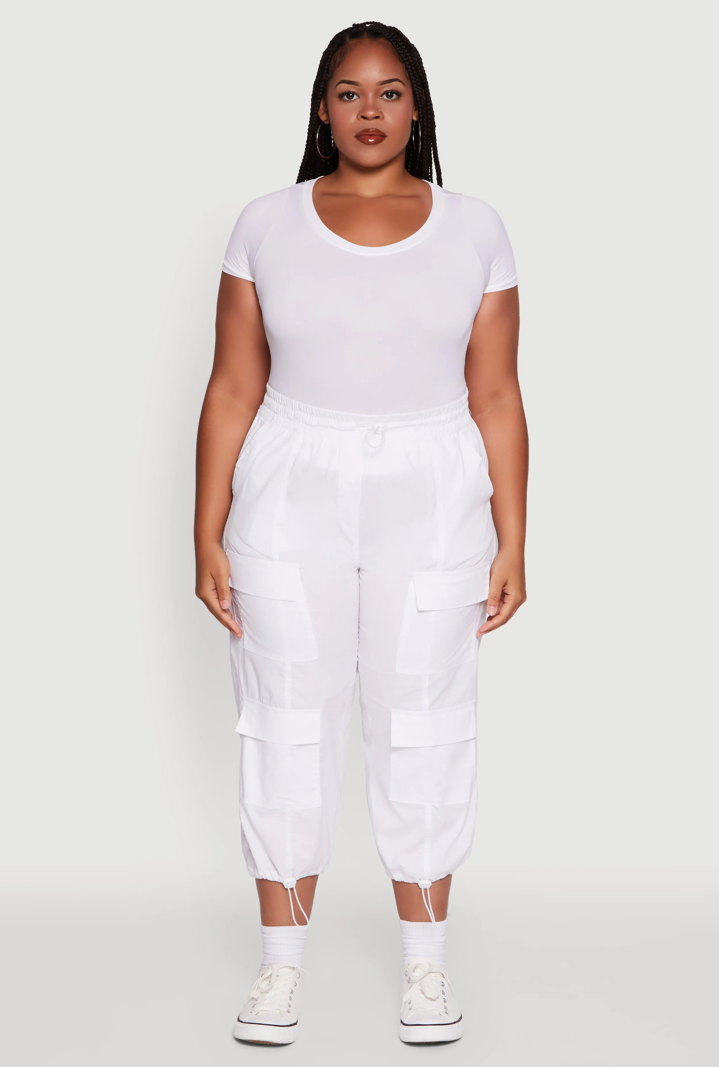 Plus Size Poplin Drawstring Hem Utility Capris sold by Rainbow product image thumbnail 2