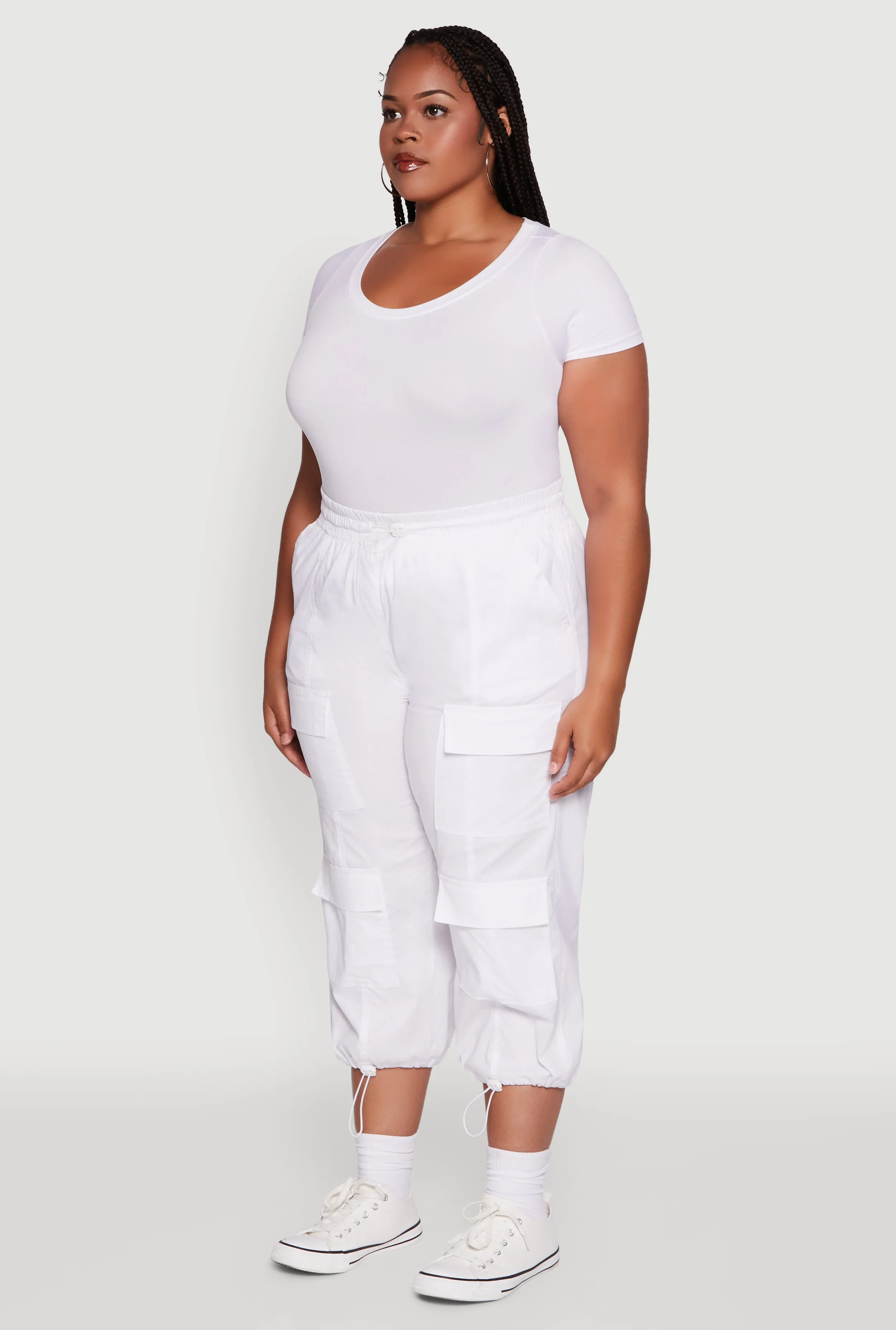 Plus Size Poplin Drawstring Hem Utility Capris sold by Rainbow product image thumbnail 3