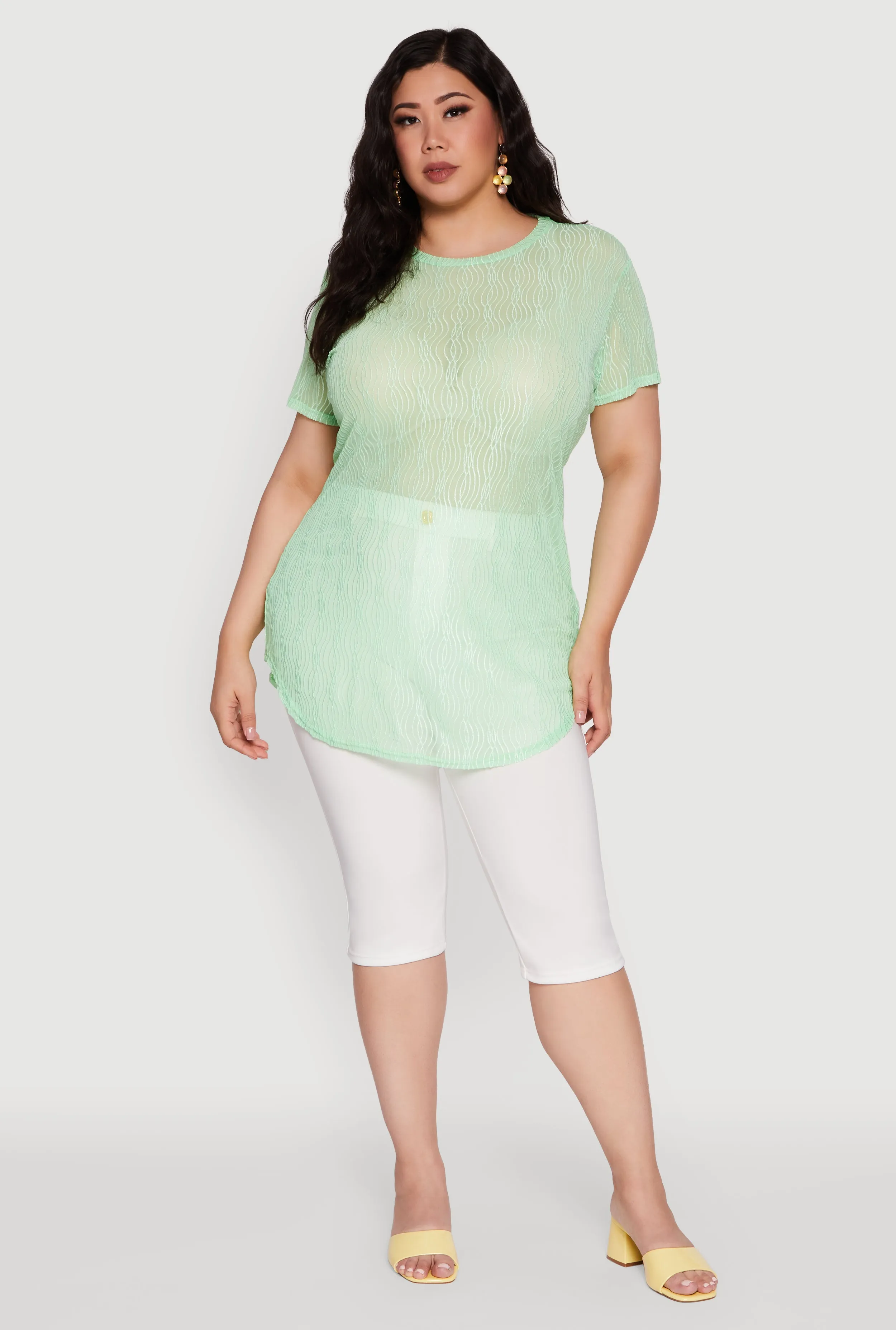 Plus Size Sheer Textured Knit Tunic Top sold by Rainbow