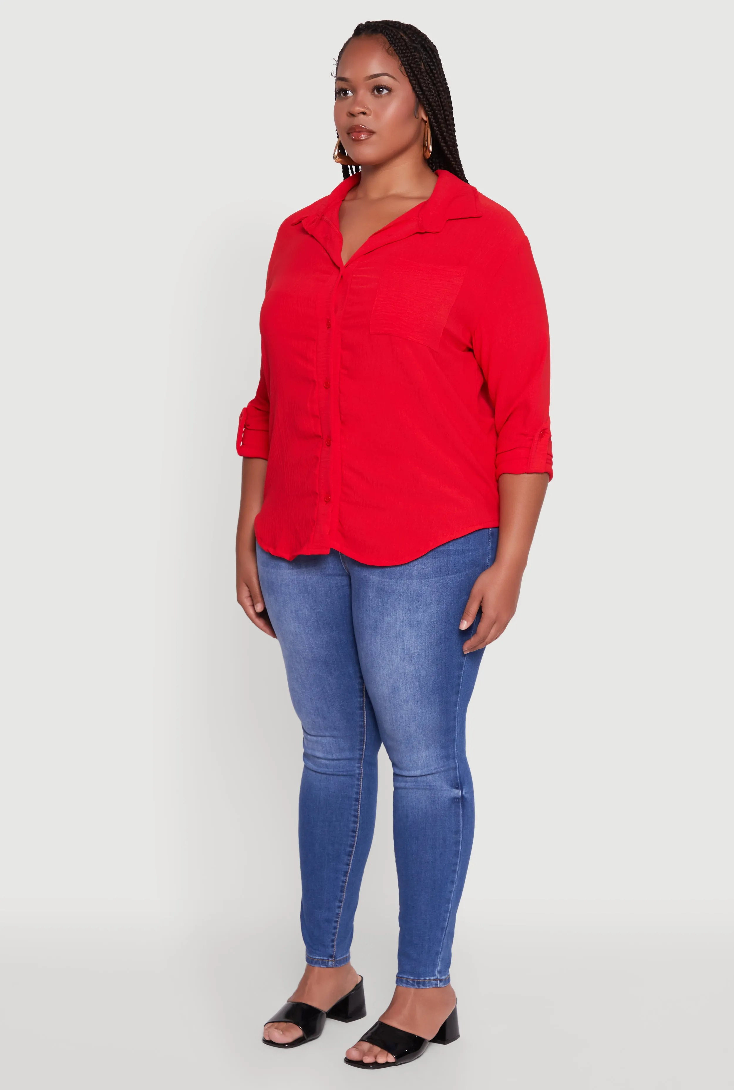 Plus Size Crepe Knit Classic Long Sleeve Shirt sold by Rainbow product image thumbnail 5