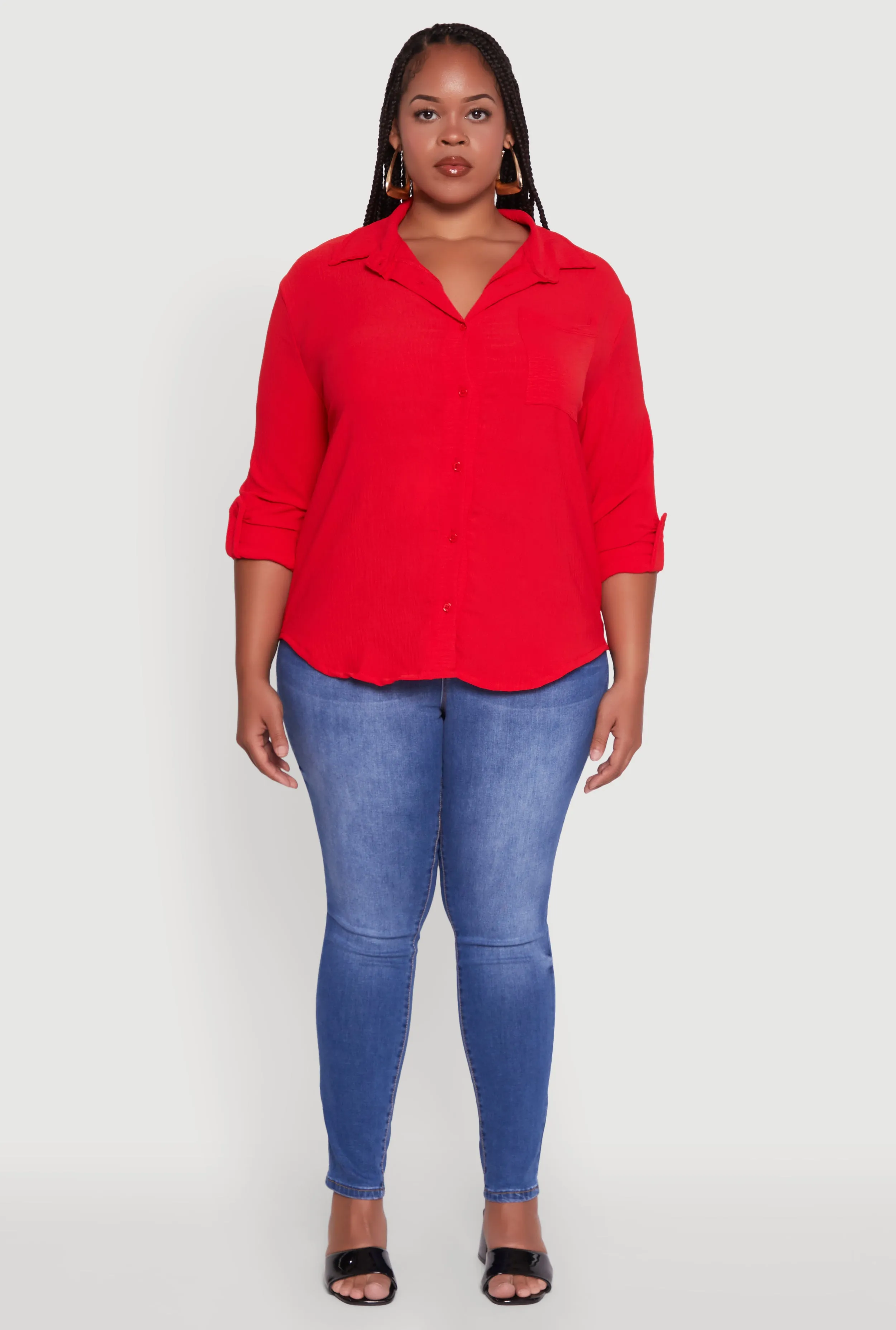 Plus Size Crepe Knit Classic Long Sleeve Shirt sold by Rainbow product image thumbnail 3