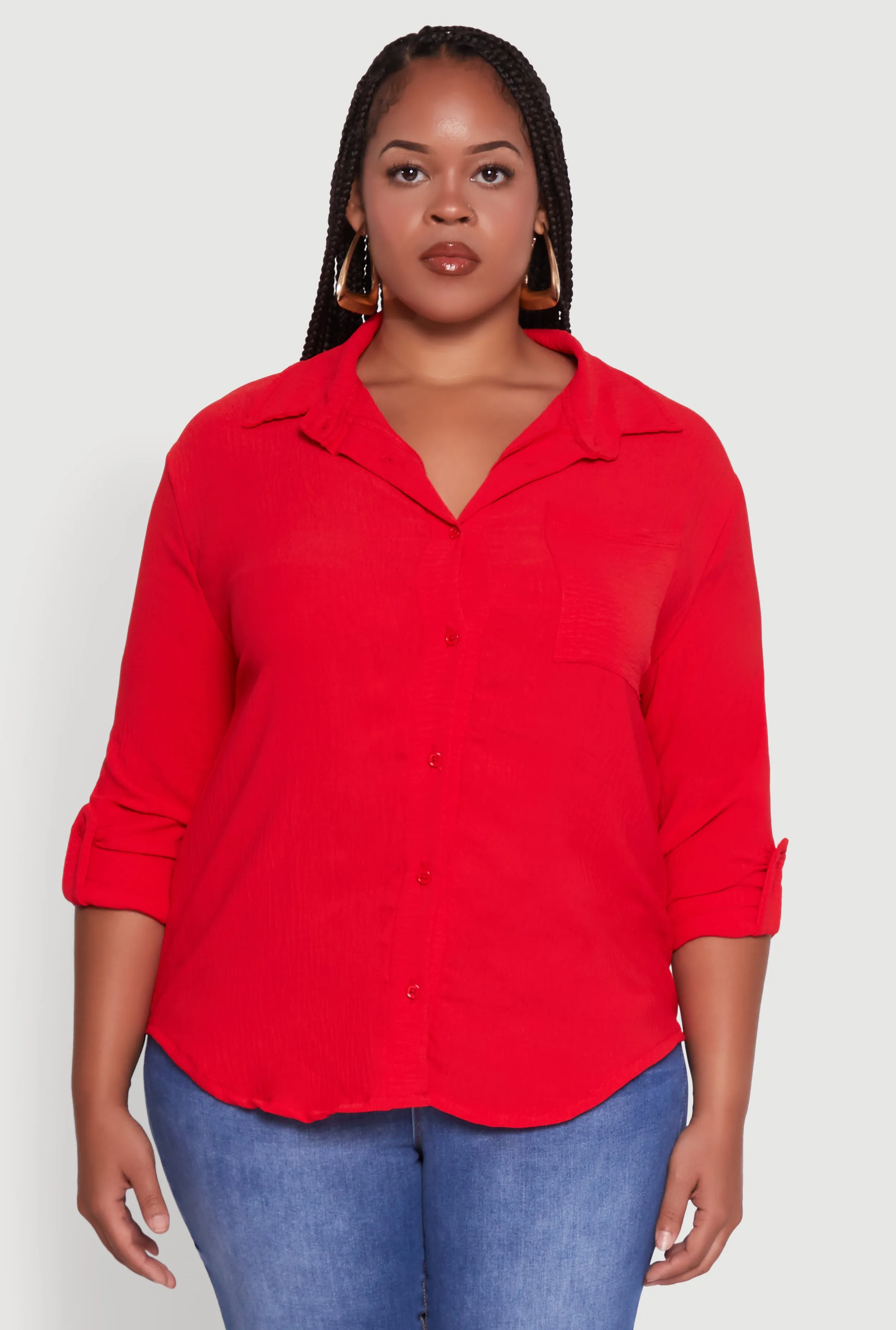 Plus Size Crepe Knit Classic Long Sleeve Shirt sold by Rainbow product image thumbnail 2