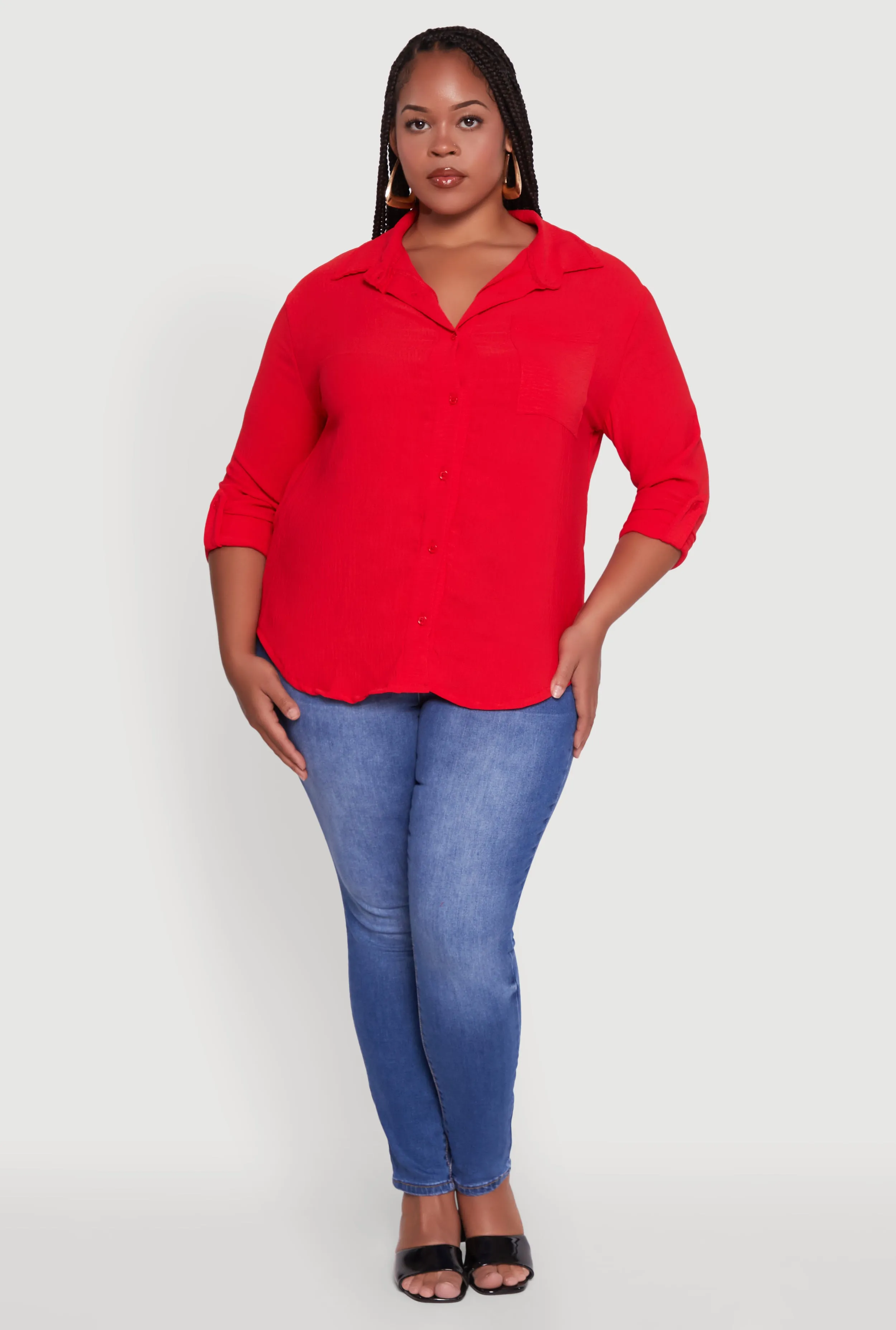 Plus Size Crepe Knit Classic Long Sleeve Shirt sold by Rainbow