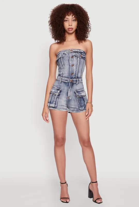 Daisy Acid Wash Strapless Denim Romper sold by Rainbow