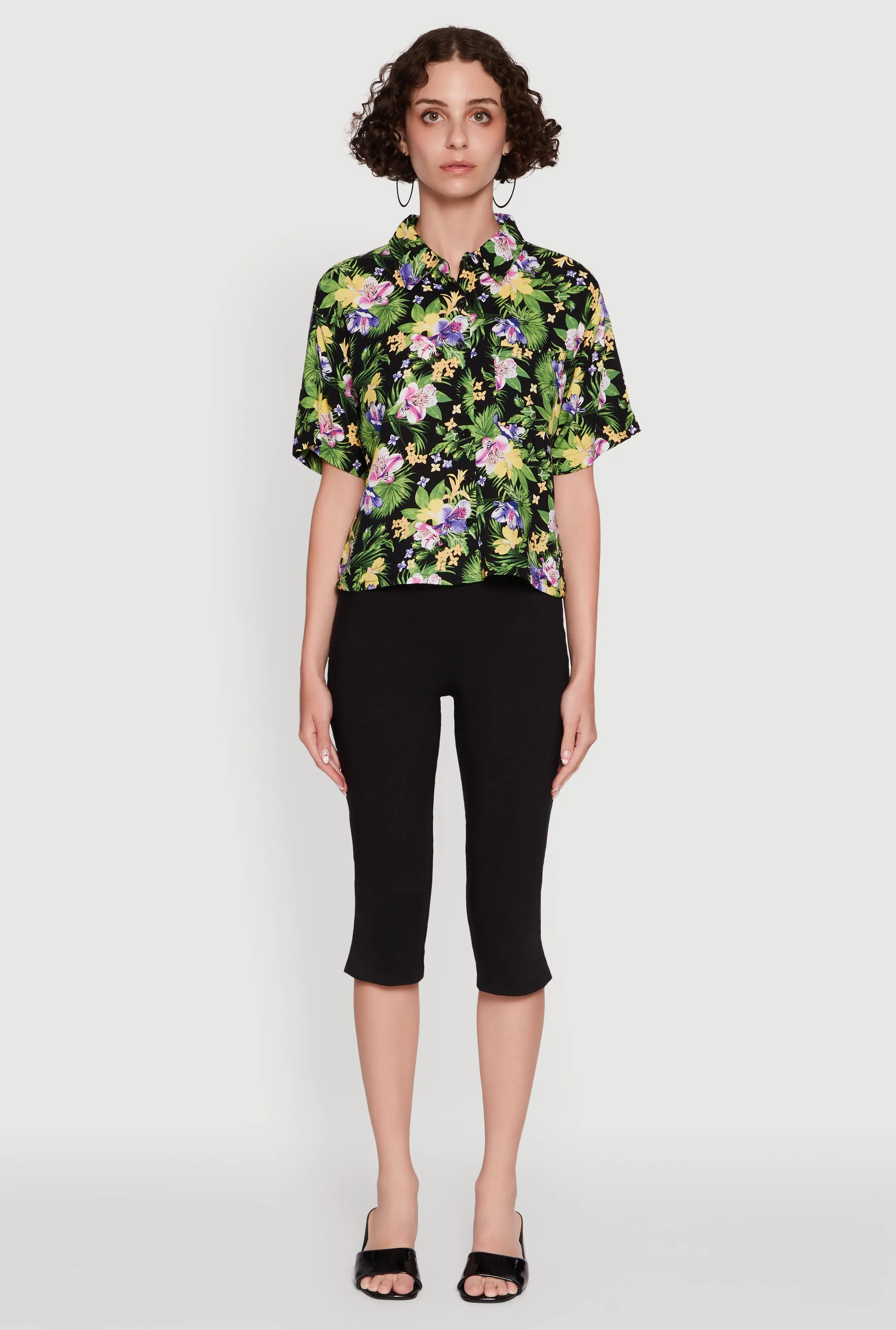 Trendy Tropical Floral Button Front Short Sleeve Shirt sold by Rainbow product image thumbnail 3
