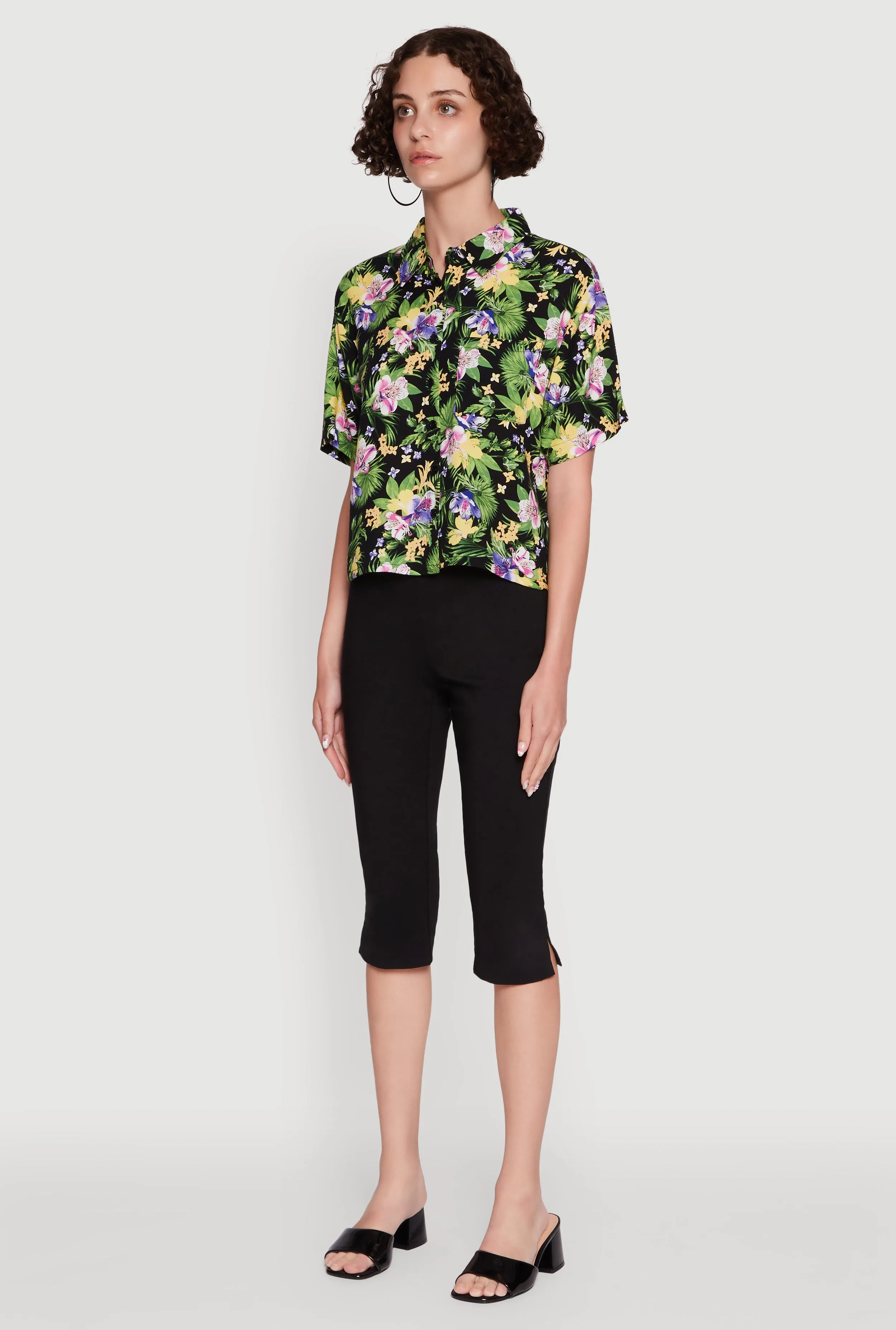 Trendy Tropical Floral Button Front Short Sleeve Shirt sold by Rainbow product image thumbnail 5