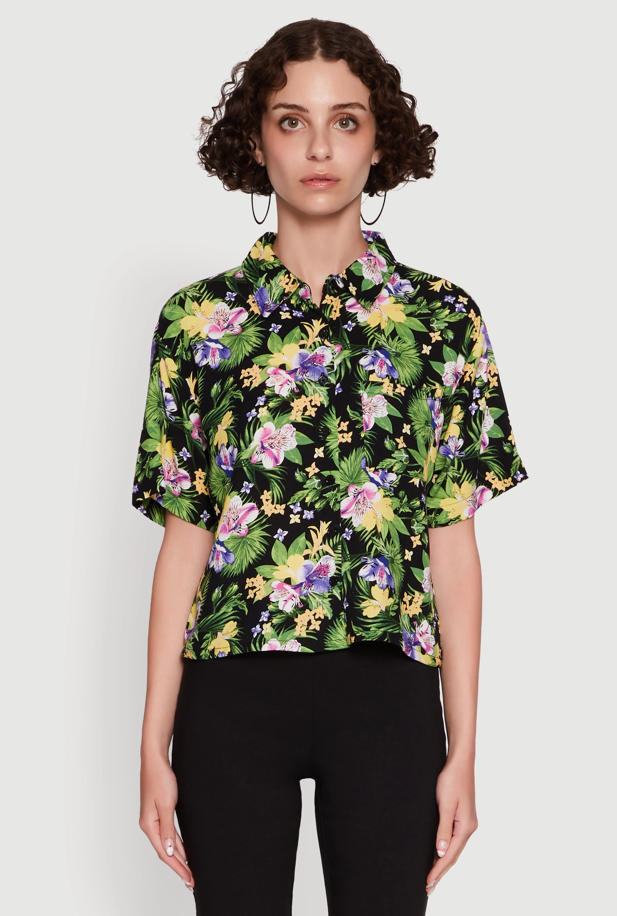Trendy Tropical Floral Button Front Short Sleeve Shirt sold by Rainbow product image thumbnail 2