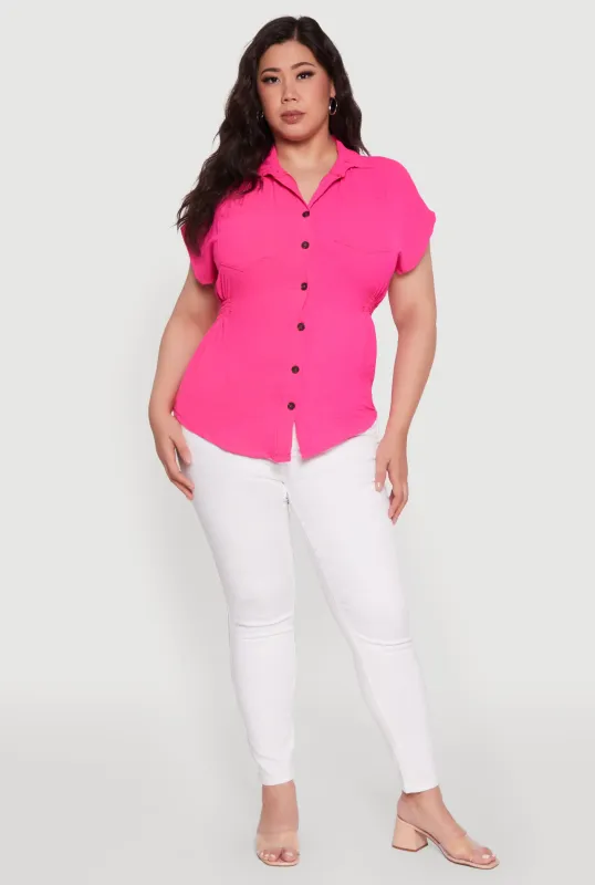 Plus Size Crepe Knit Smocked Side Detail Shirt sold by Rainbow