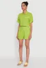Trendy Linen Flap Detail Button Front Cropped Shirt sold by Rainbow