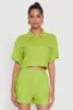 Trendy Linen Flap Detail Button Front Cropped Shirt sold by Rainbow