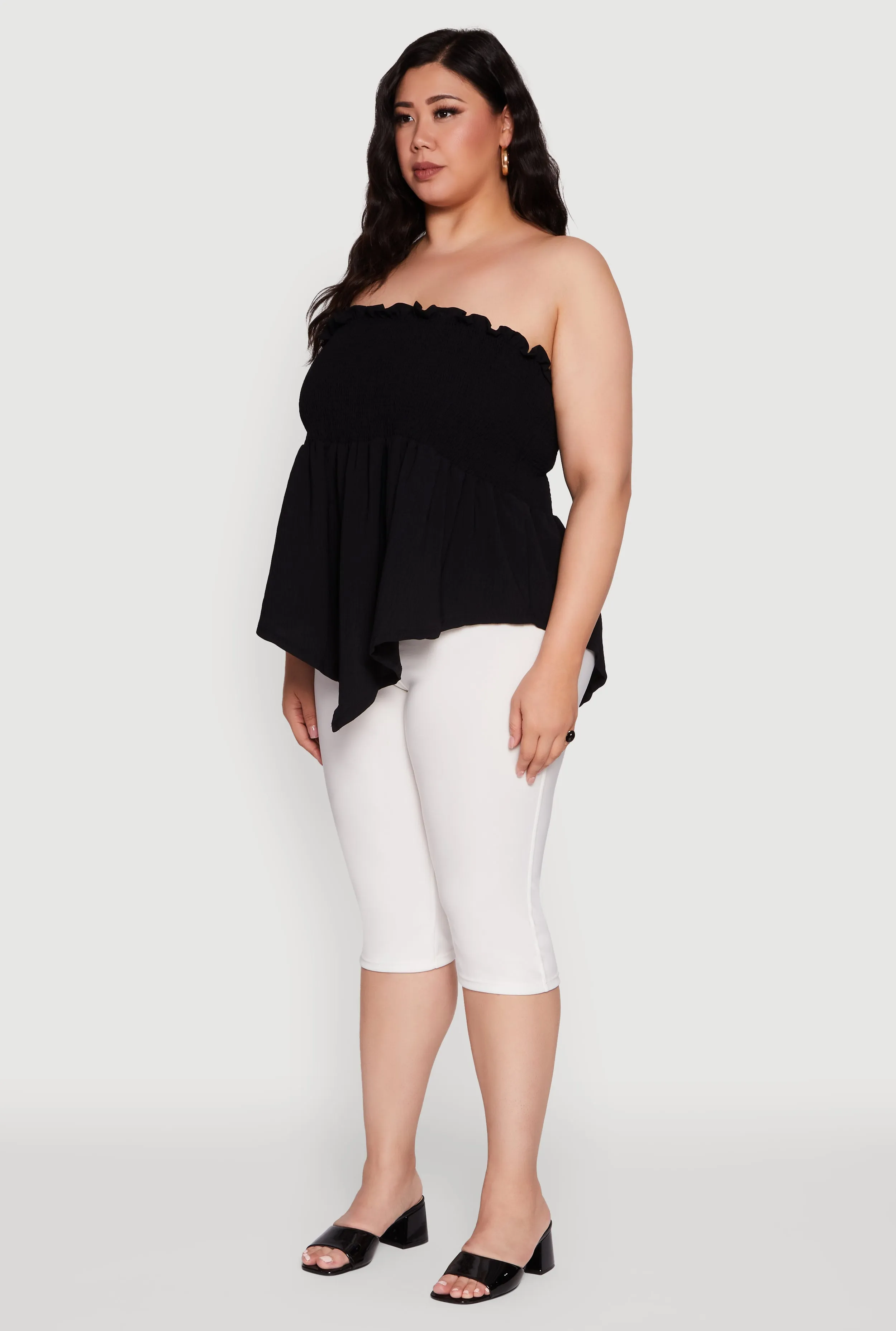 Plus Size Smocked Strapless Peplum Tube Top in Solid Crepe Knit sold by Rainbow product image thumbnail 5