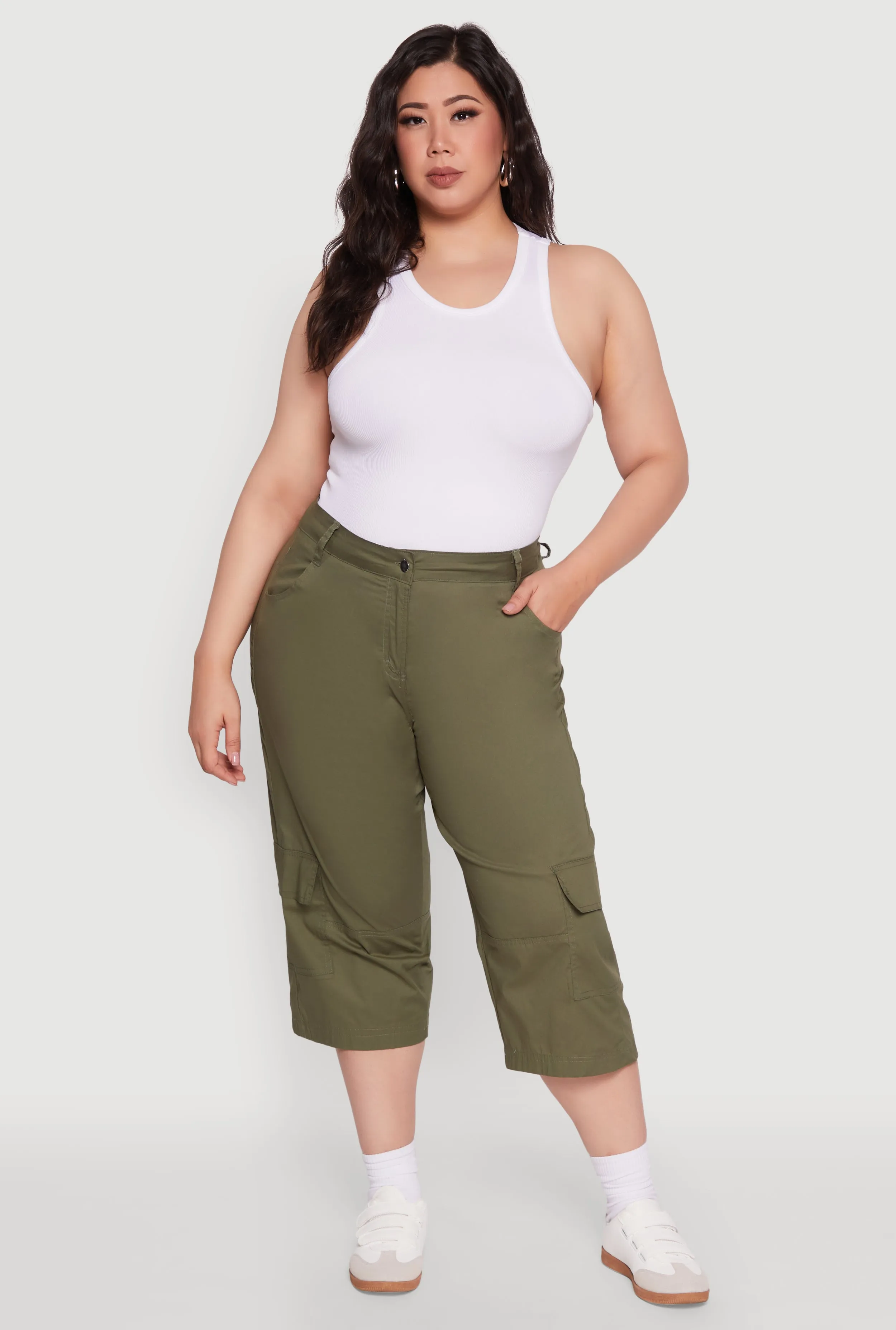 Plus Size Poplin High Waisted Cargo Capris sold by Rainbow